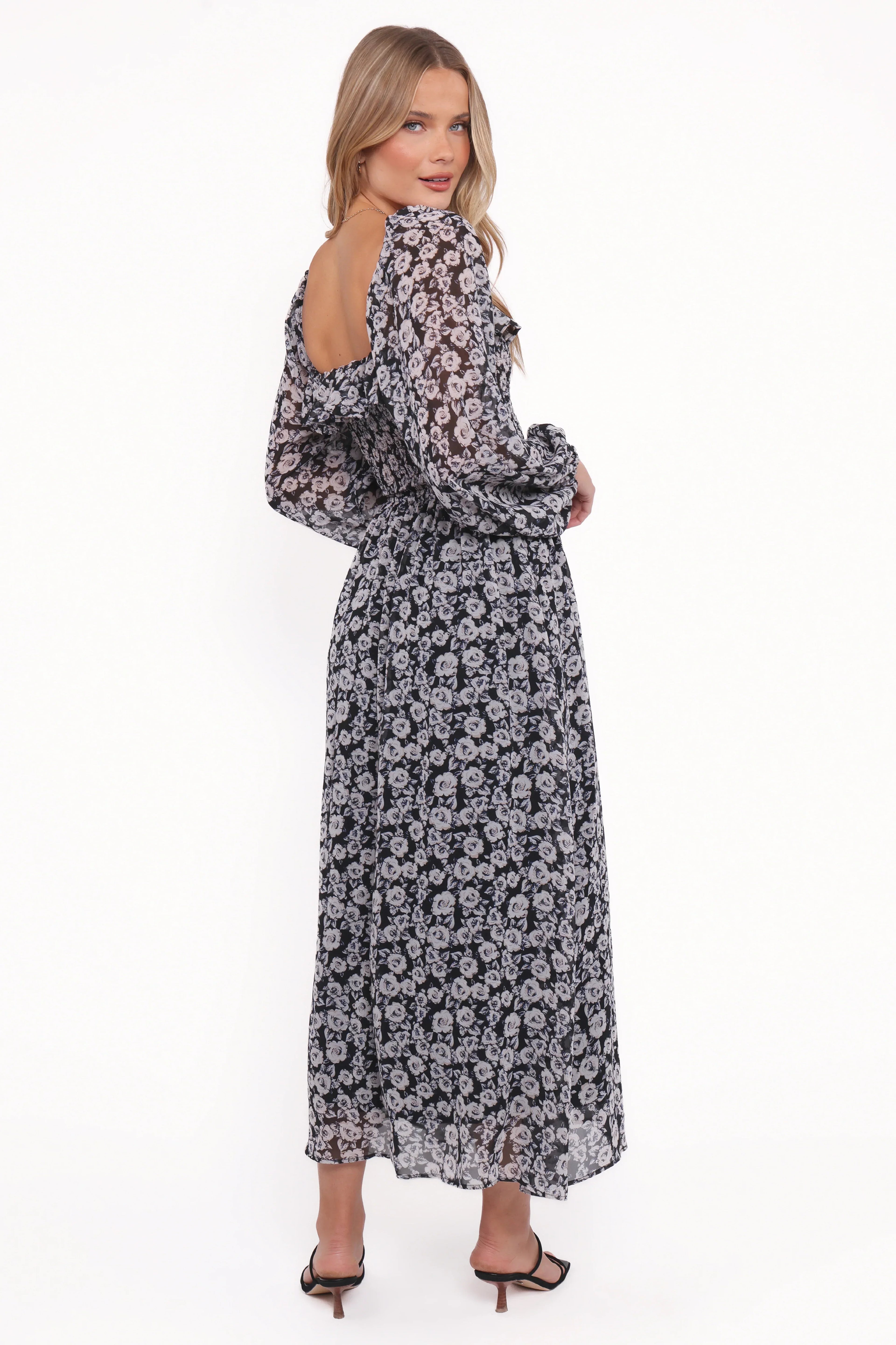Robe longue Faith à manches longues - Imprimé floral noir