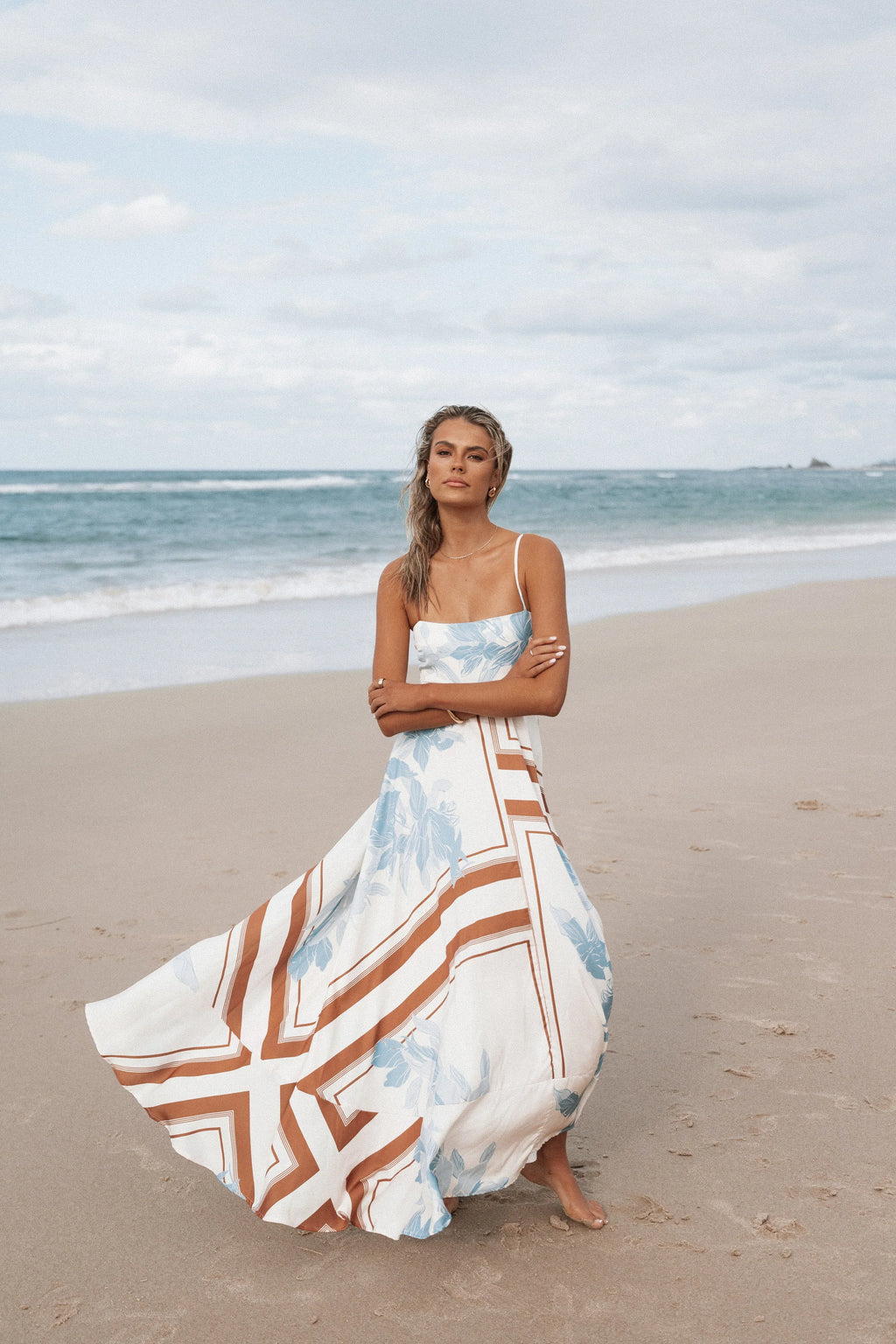 Robe longue Elanor - Imprimé bleu pâle