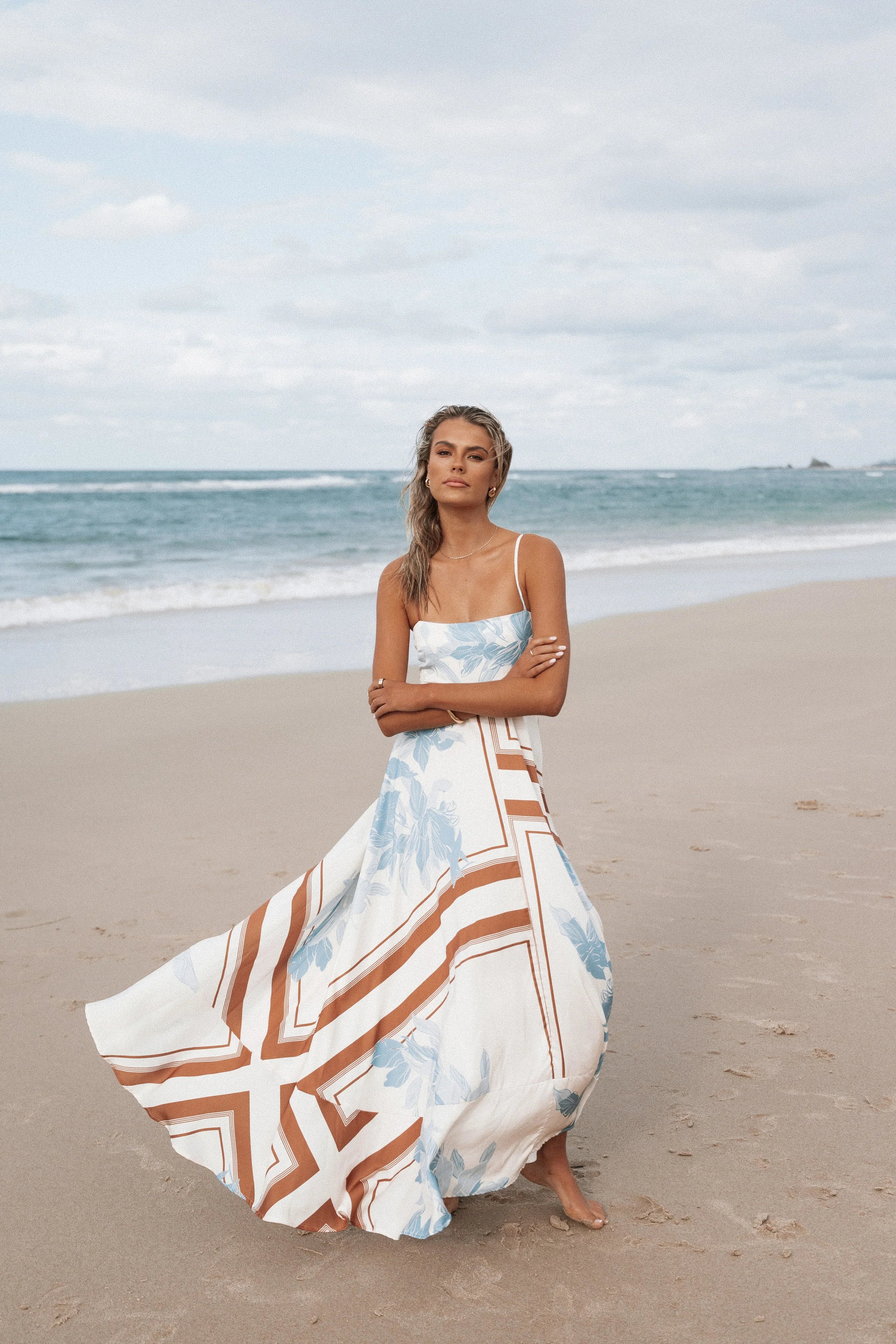 Robe longue Elanor - Imprimé bleu pâle