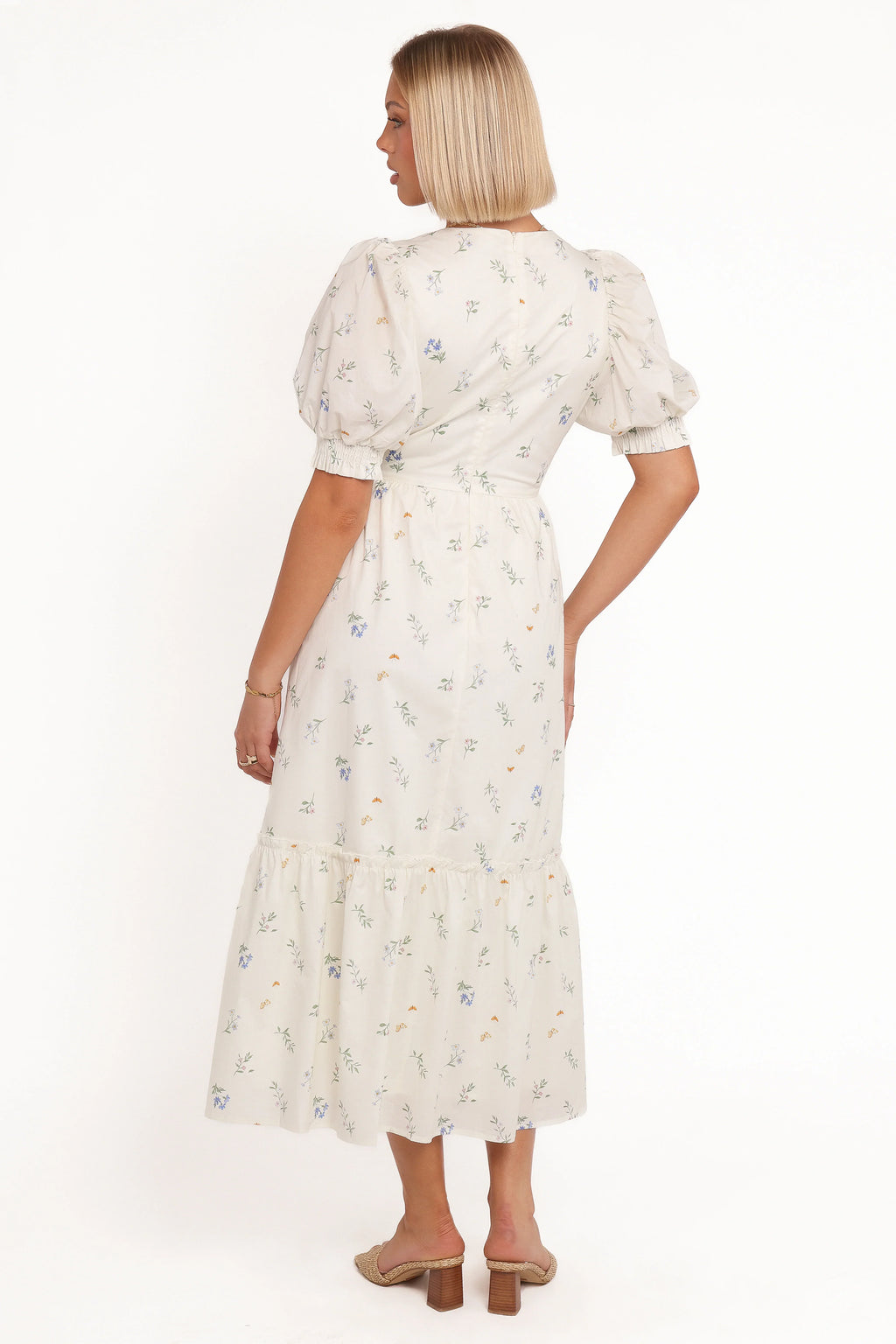 Robe mi-longue Steele à manches bouffantes – Motif floral