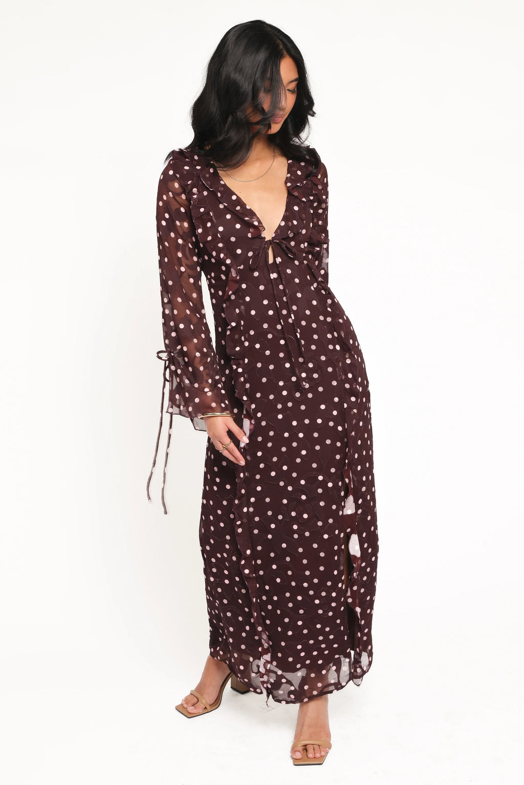 Robe longue Delta - Prune à pois