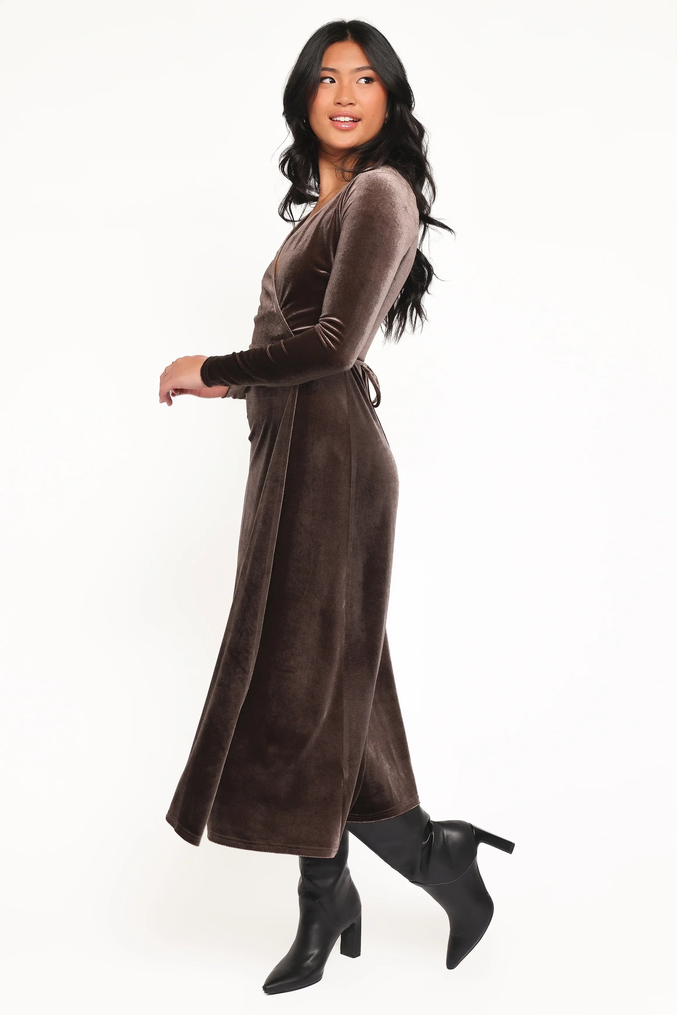 Robe midi à manches longues Darby - Marron foncé