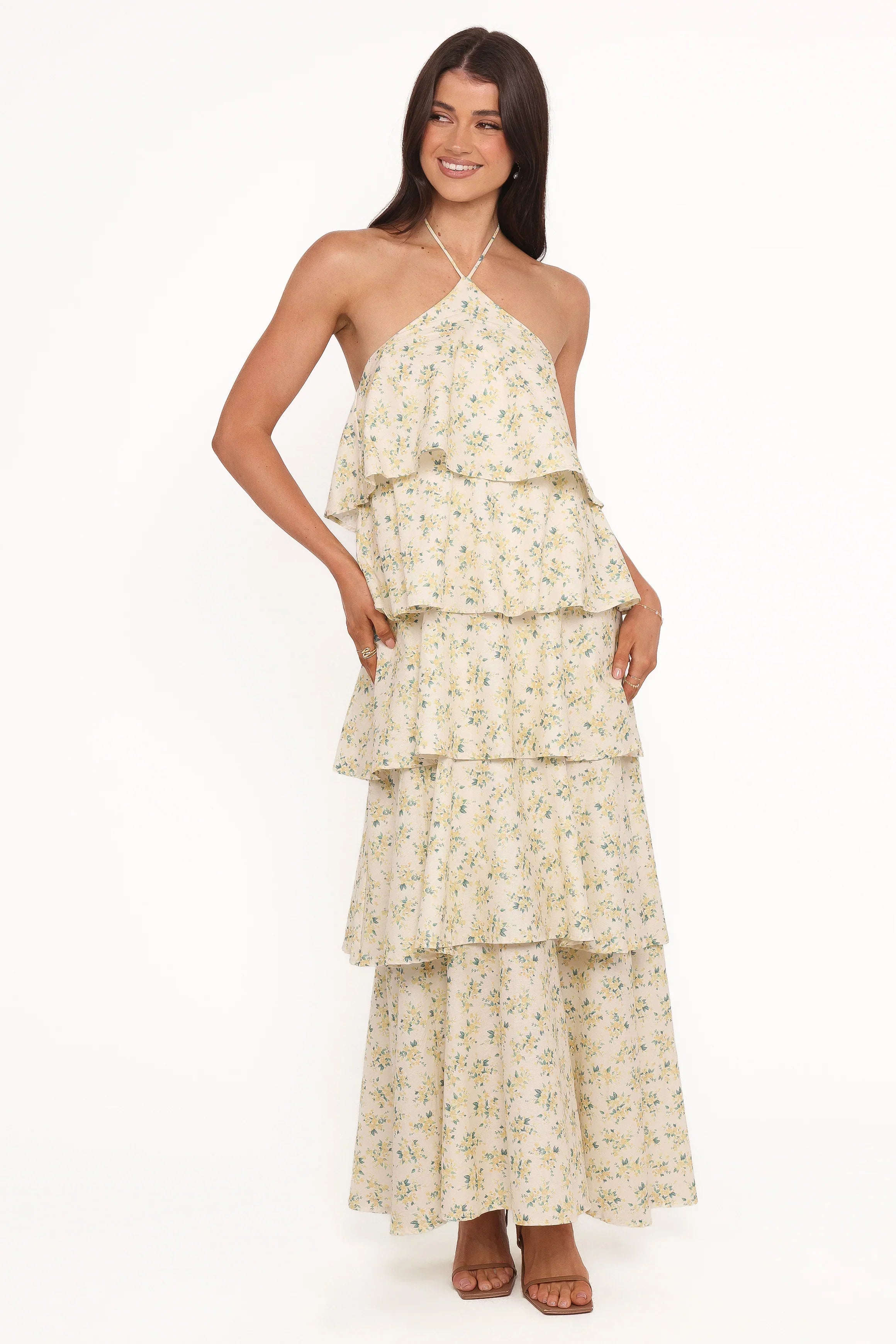 Robe longue Darlia à encolure dos-nu - Imprimé floral jaune