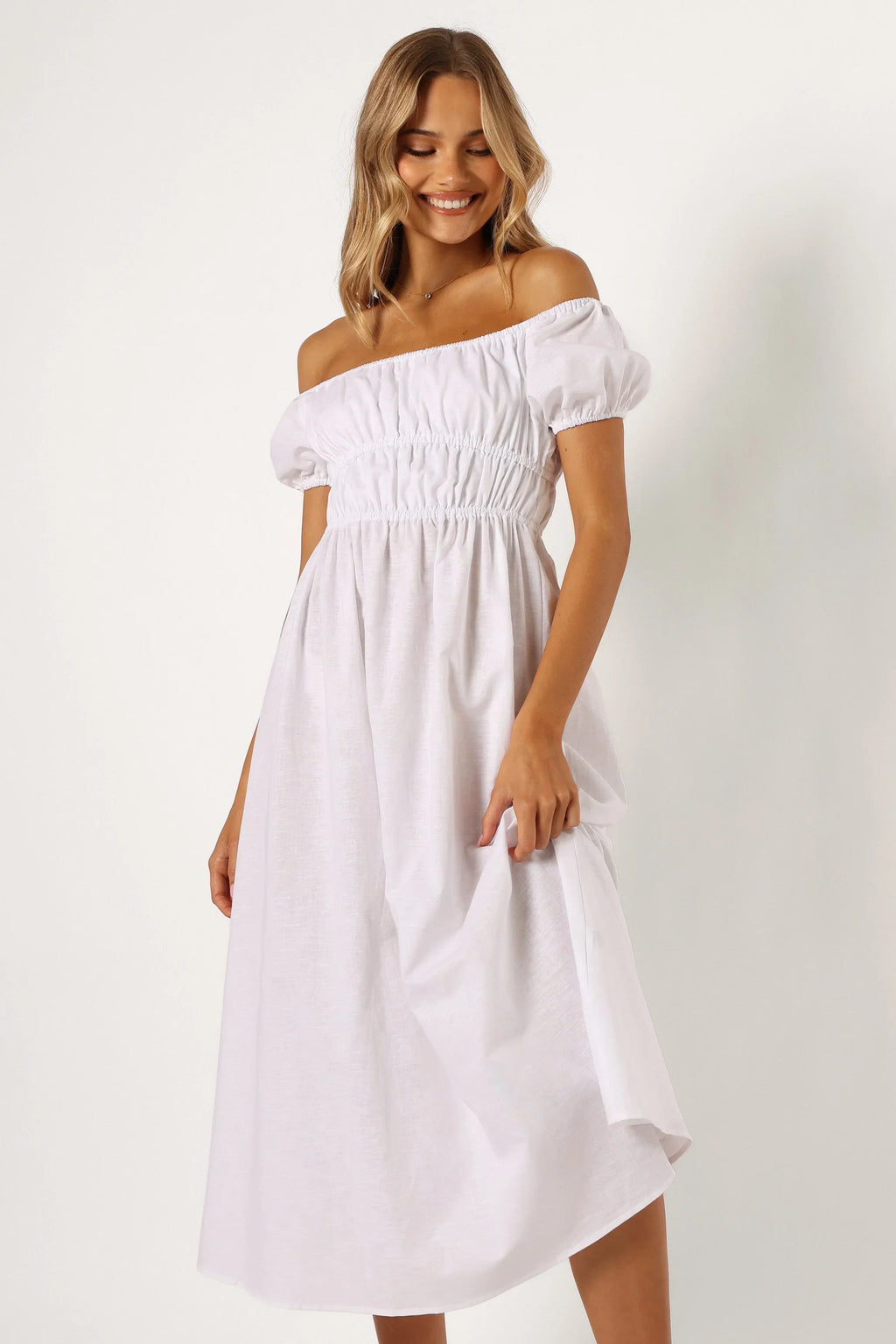 Robe longue épaules dénudées Sofia - Blanc