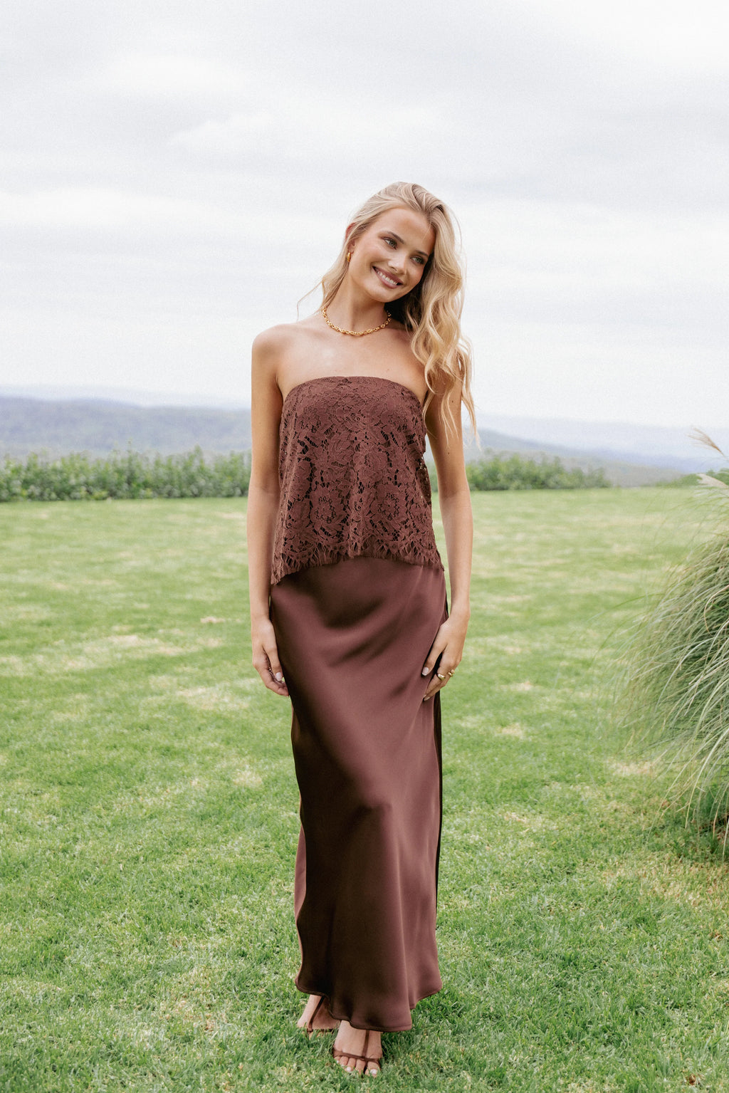 Robe longue sans bretelles Lelita - Marron