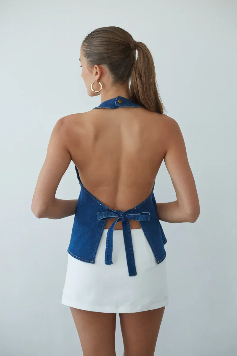 Tina Button Up Halter Tank Top