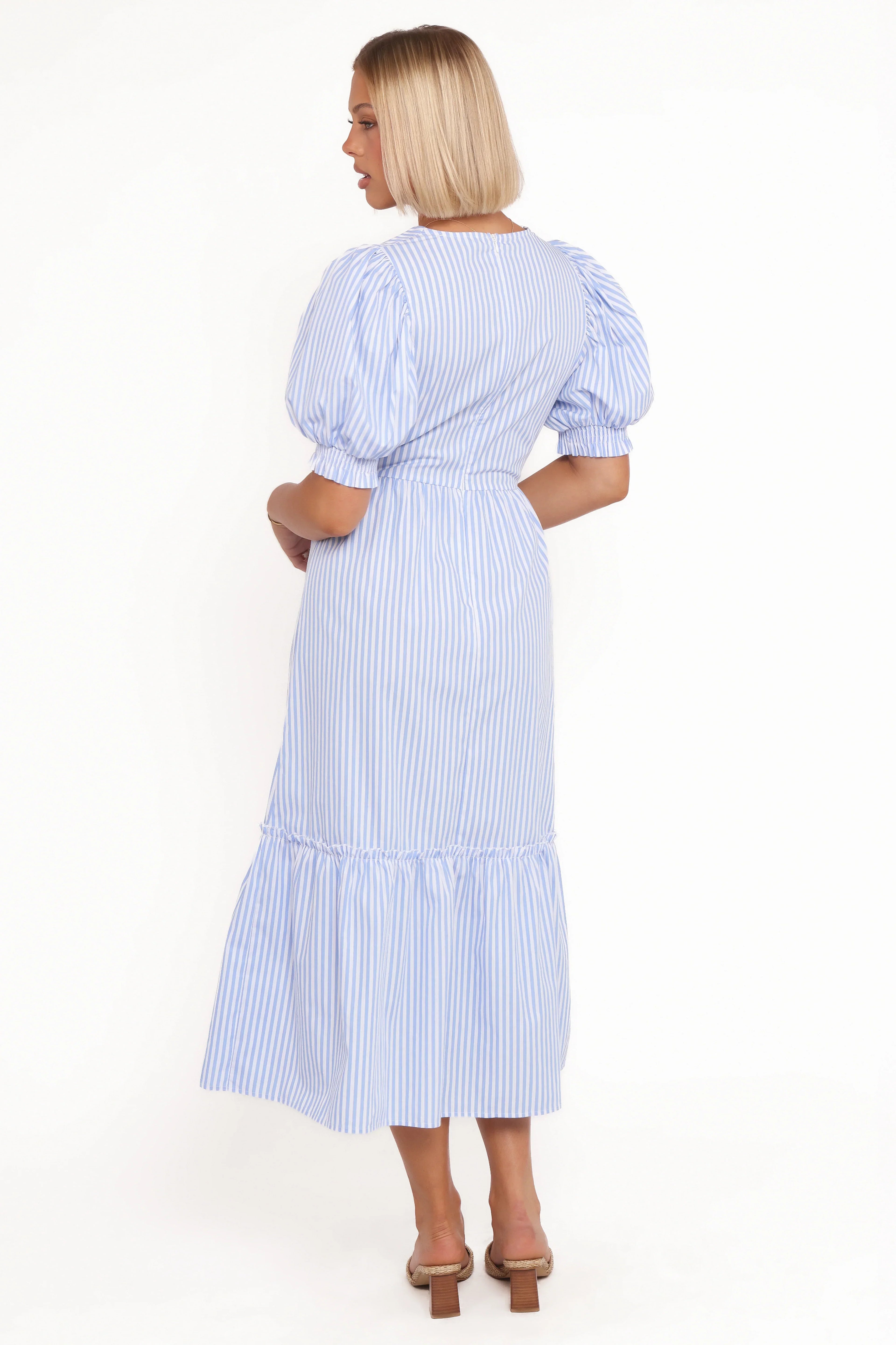 Steele Puff Sleeve Midi Dress - Blue Stripe