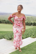 Robe mi-longue Esther - Imprimé fleuri rose