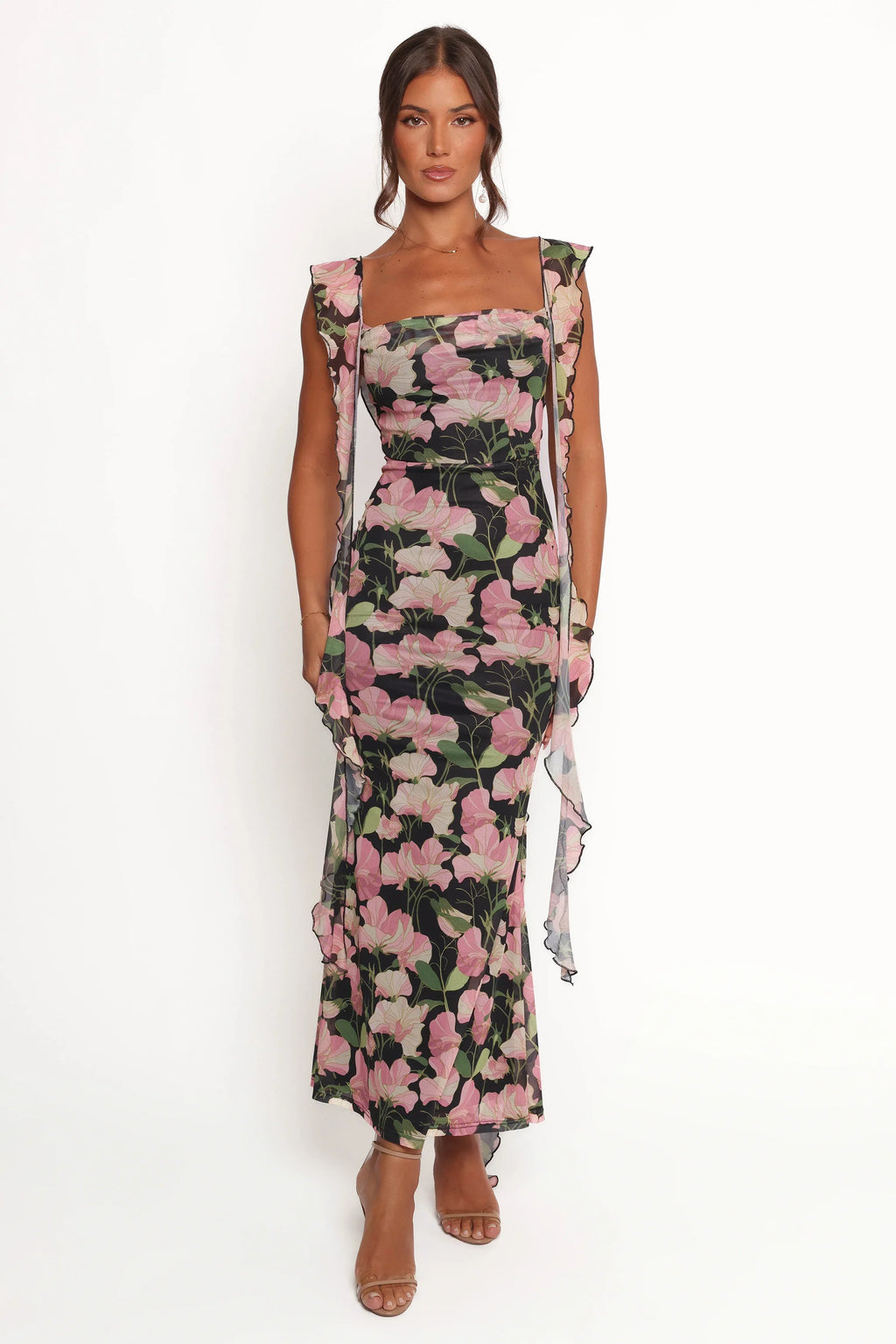 Robe longue Chiara - Noir fleuri