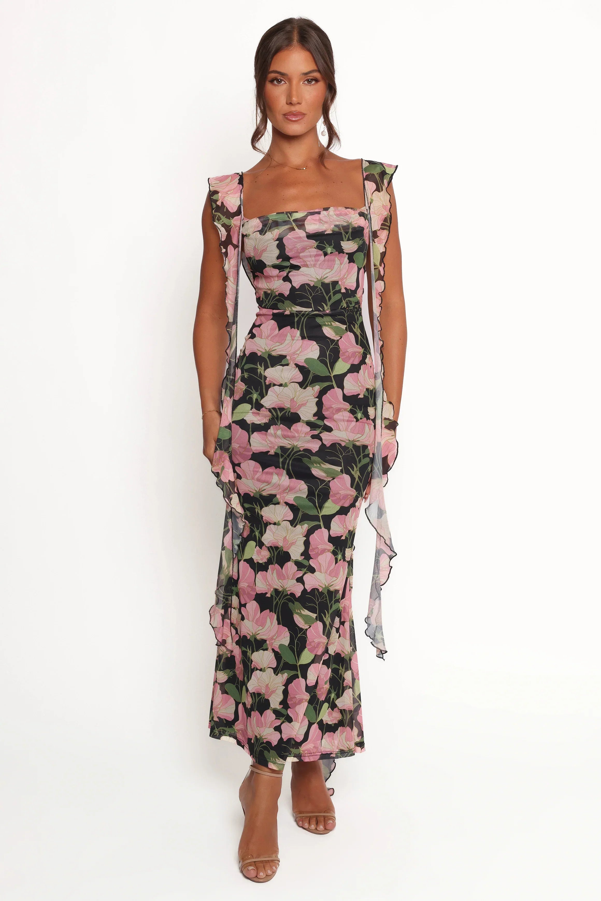 Robe longue Chiara - Noir fleuri