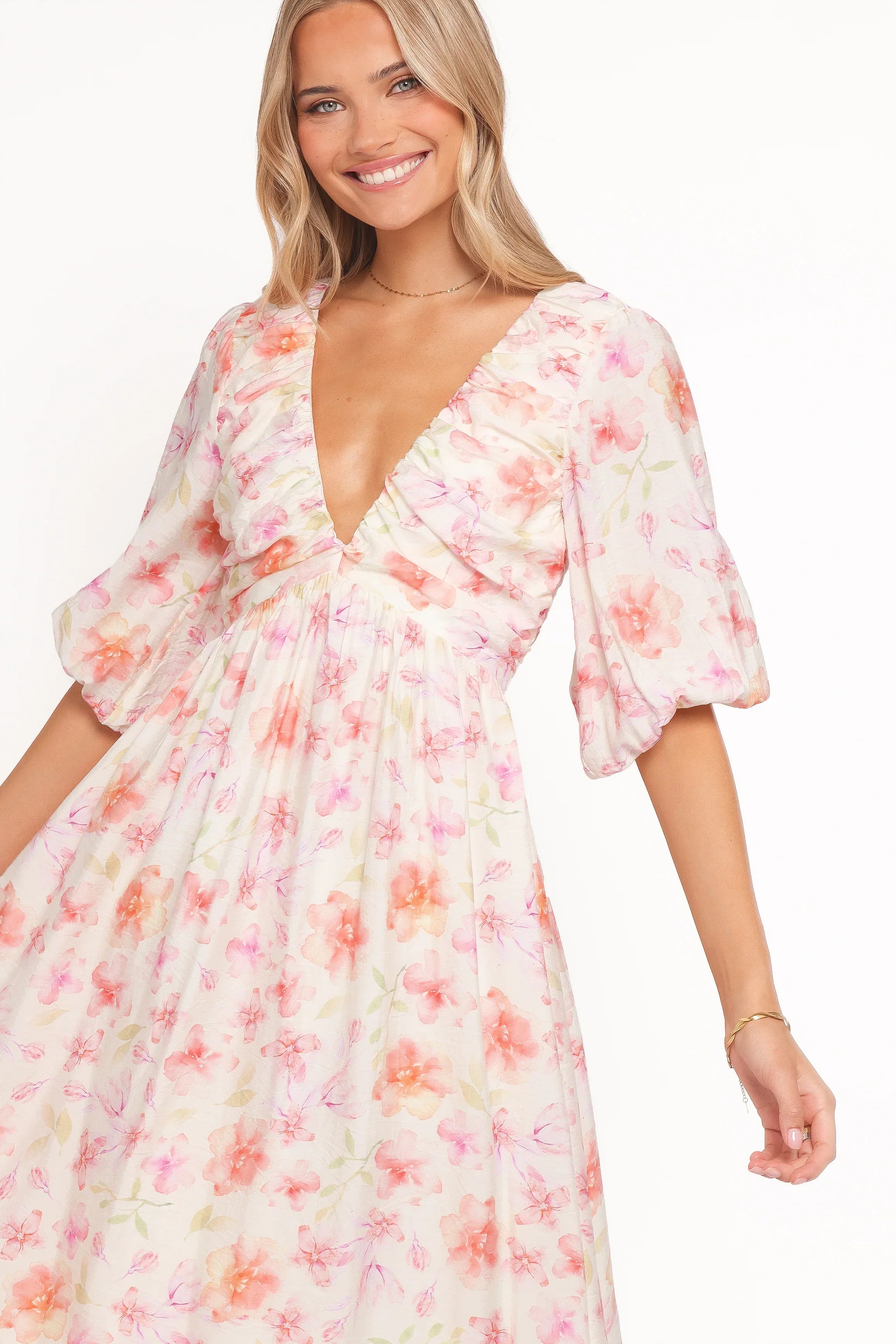 Robe longue Andara – Imprimé floral blanc