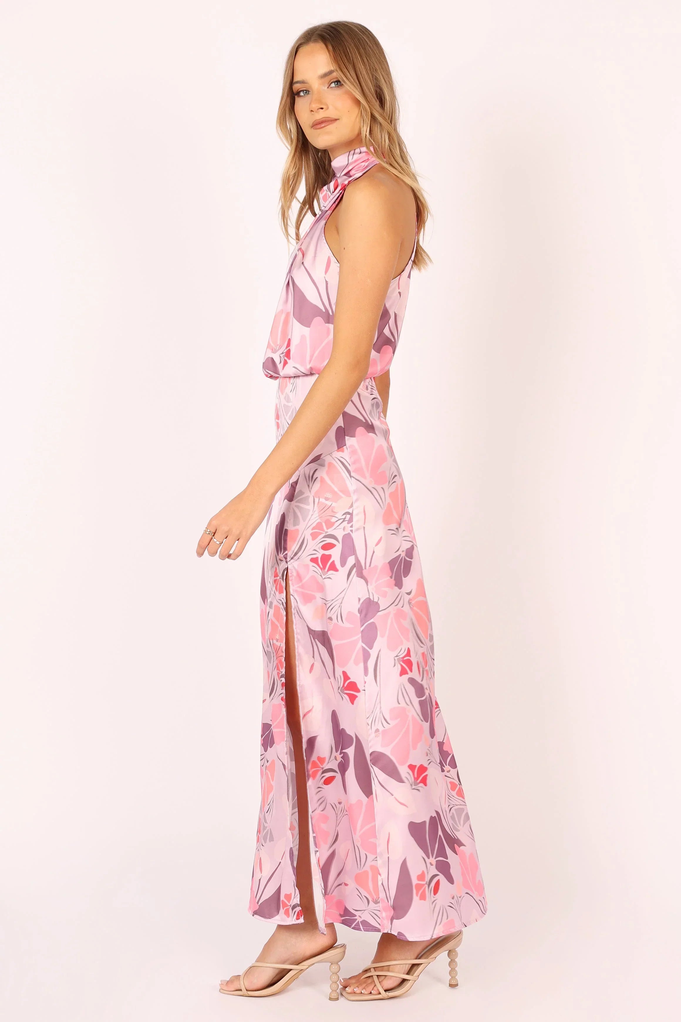 Robe longue Amelia à encolure américaine - Rose fleuri