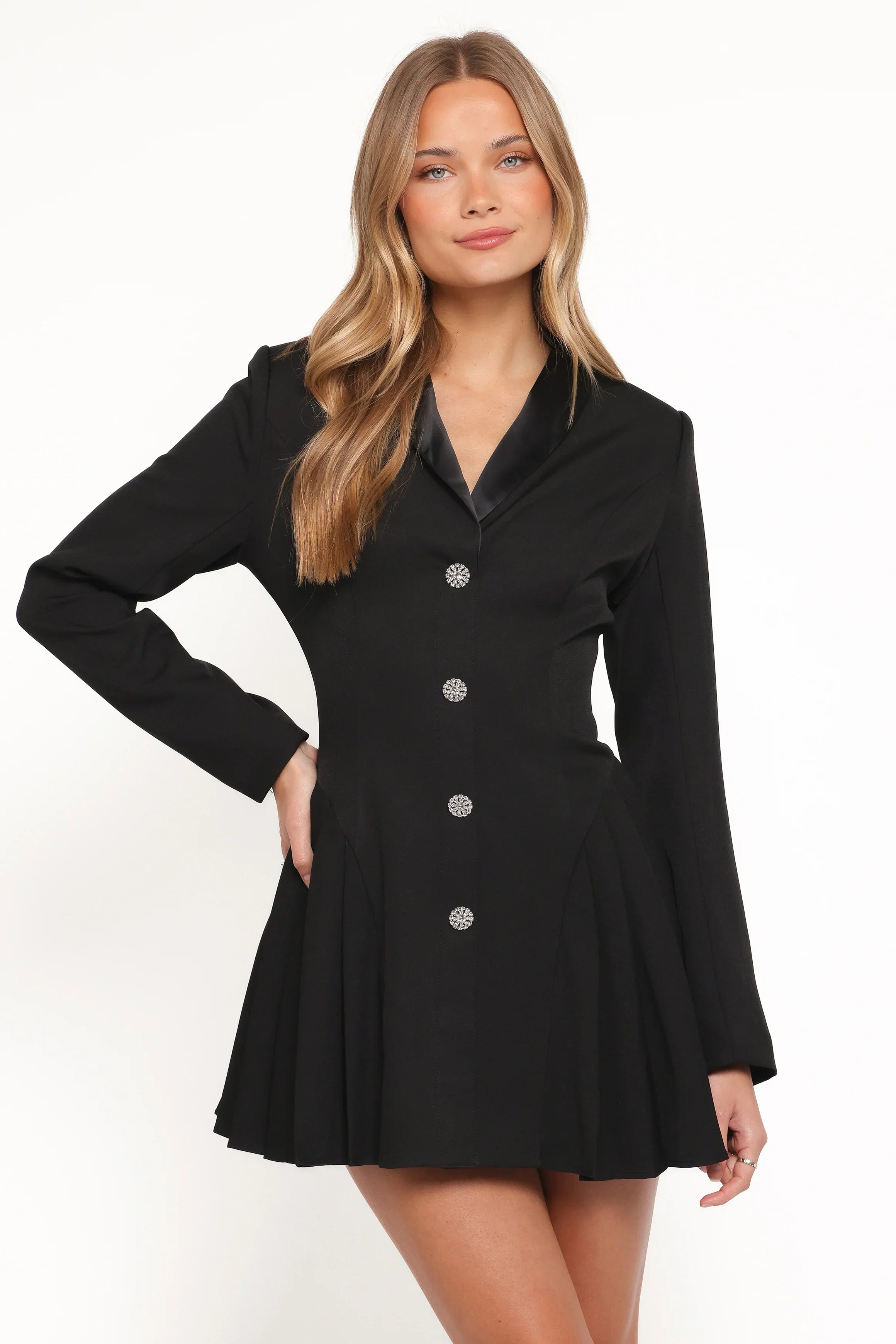 Robe courte à manches longues Sonya - Noire