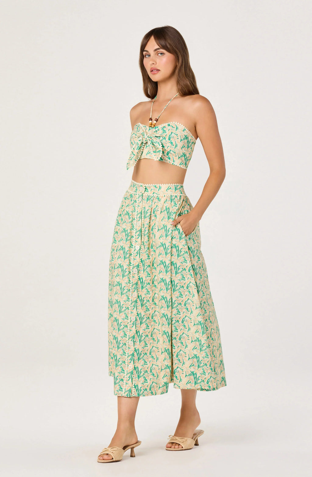Keesha Button-Front Floral Midi Skirt