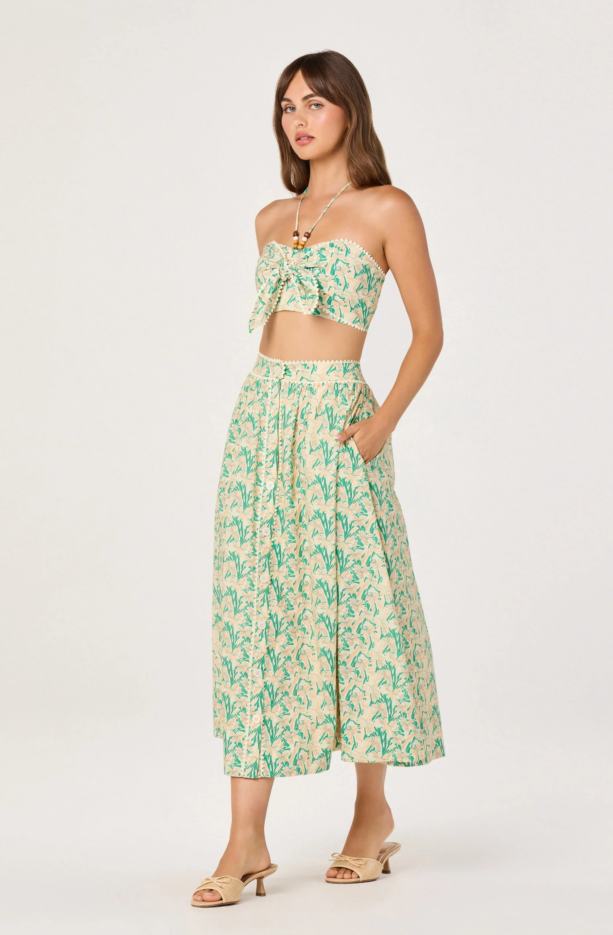 Keesha Button-Front Floral Midi Skirt