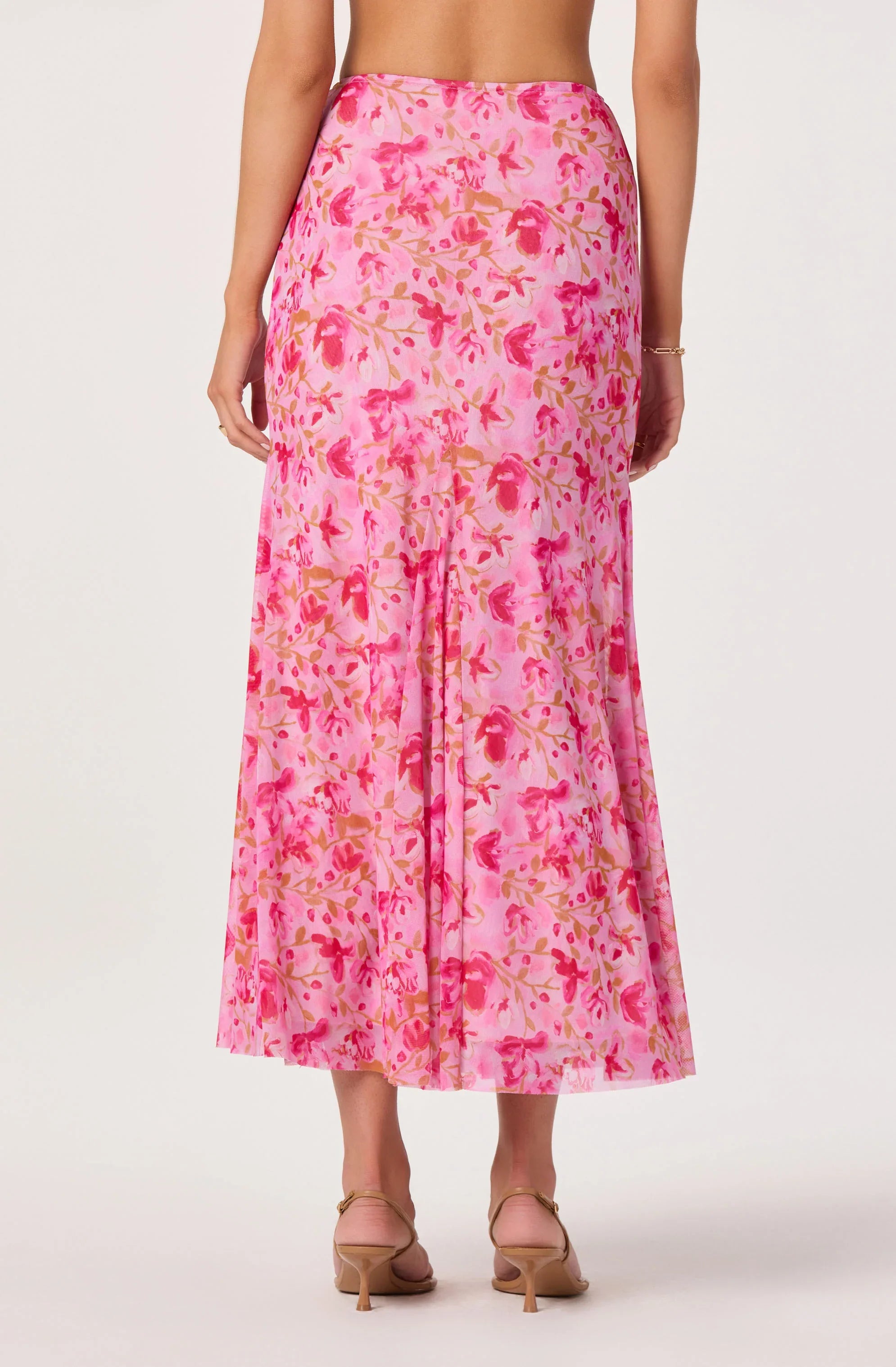 Jupe mi-longue en maille godet à motif floral Mejra