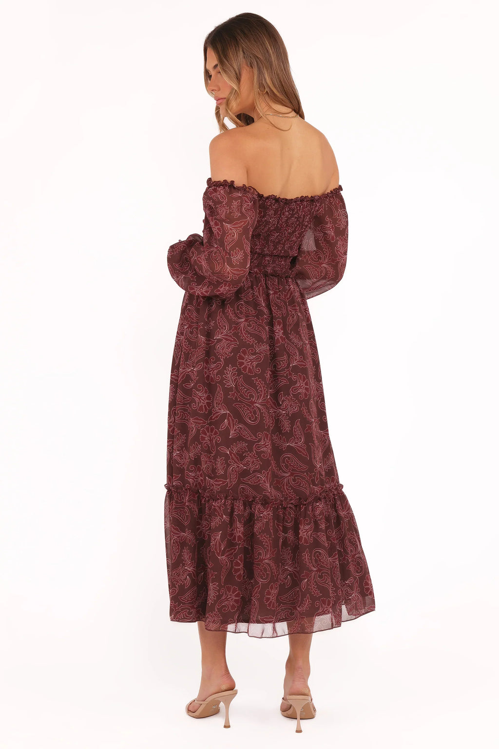 Robe longue Keziah à manches longues – Paisley bordeaux