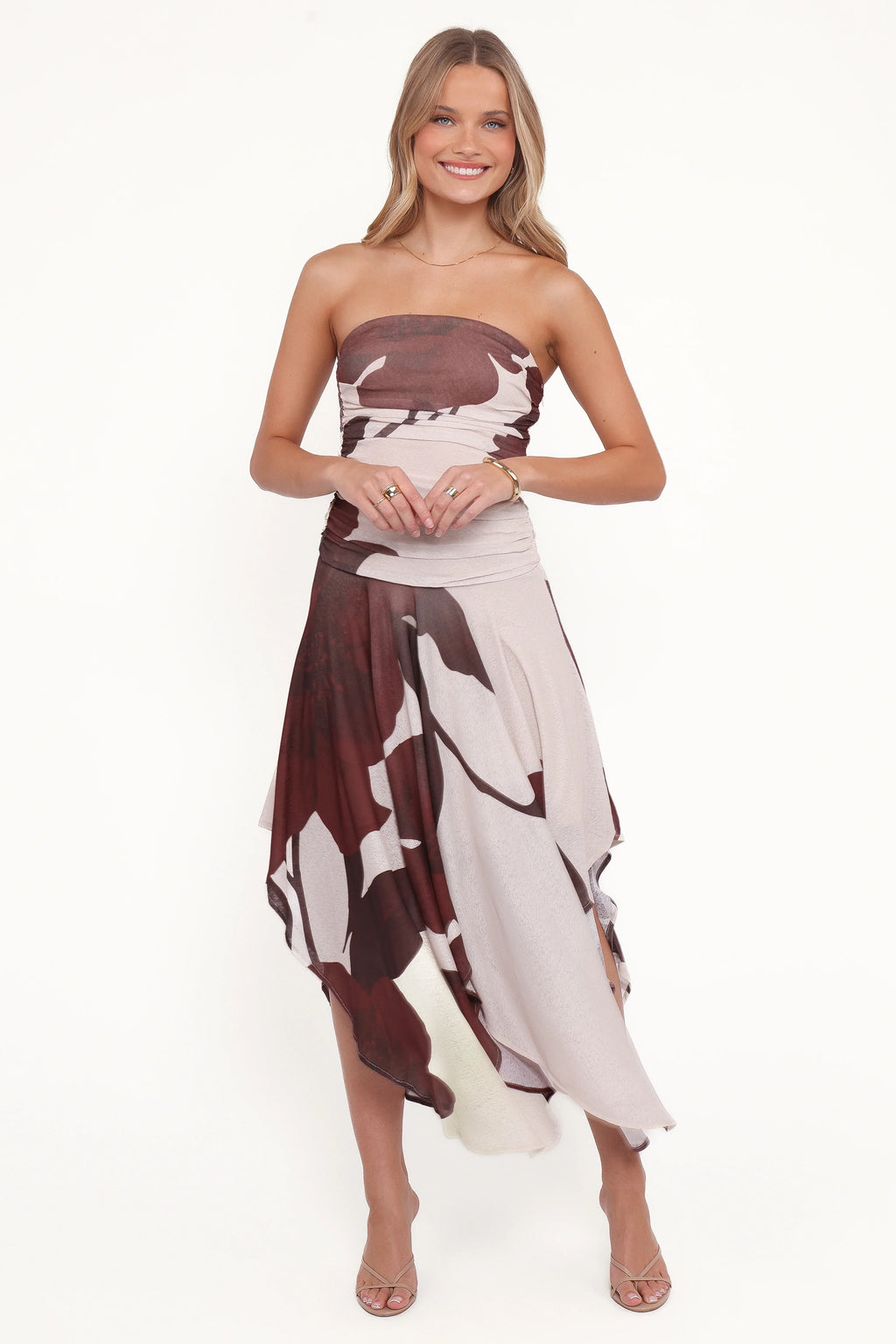 Robe Mi-Longue Doreen - Imprimé Floral Marron