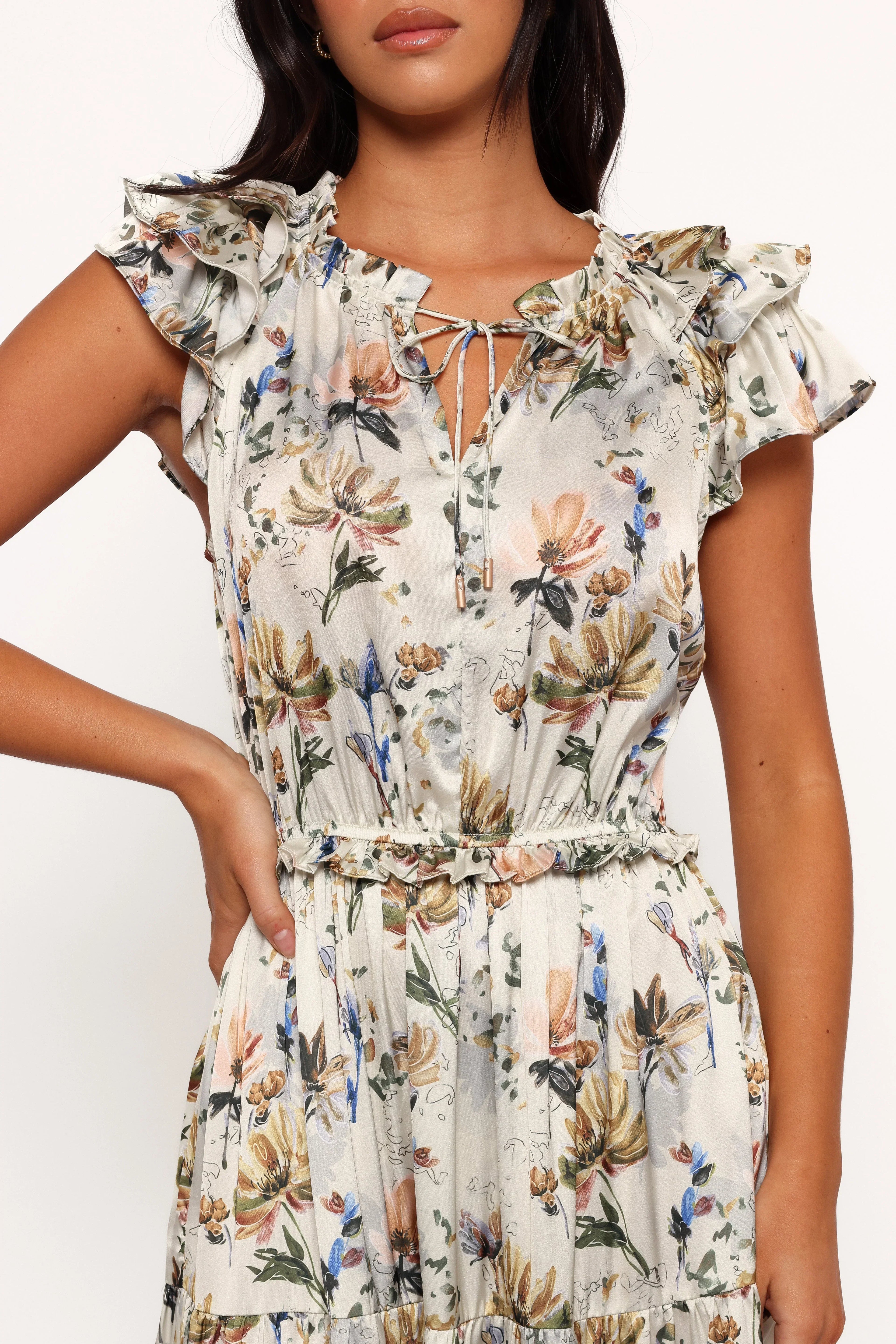 Lizzie Midi Dress - Cream Floral