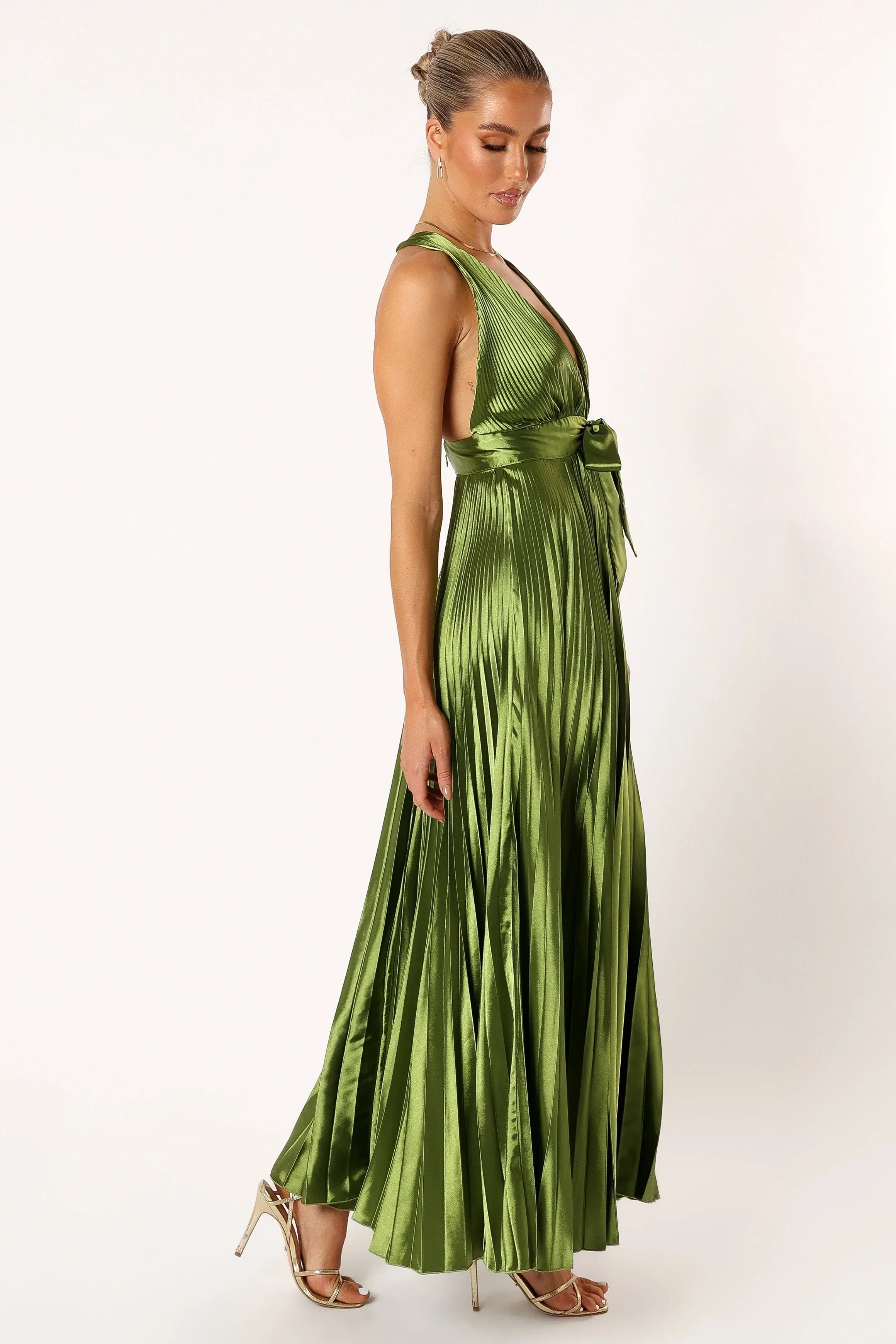 Robe longue plissée Kris - Vert olive