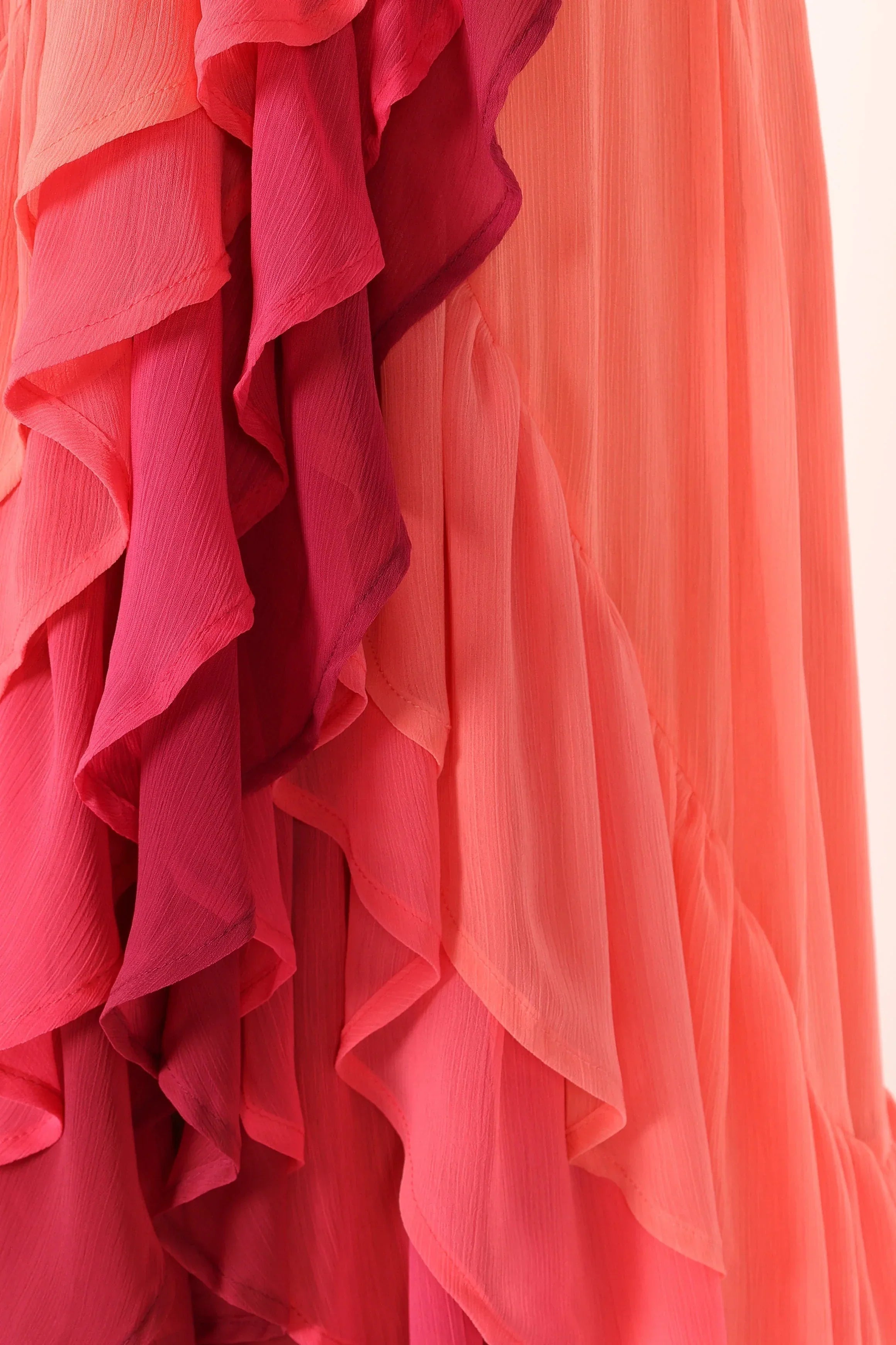 Robe longue étagée BomBon - Rose corail vif