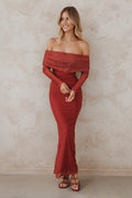 Robe longue épaule nue Zeva - À pois bordeaux