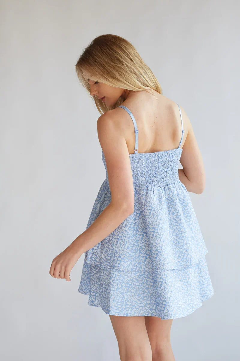 Mini-robe babydoll étagée en jacquard fleuri Eileen