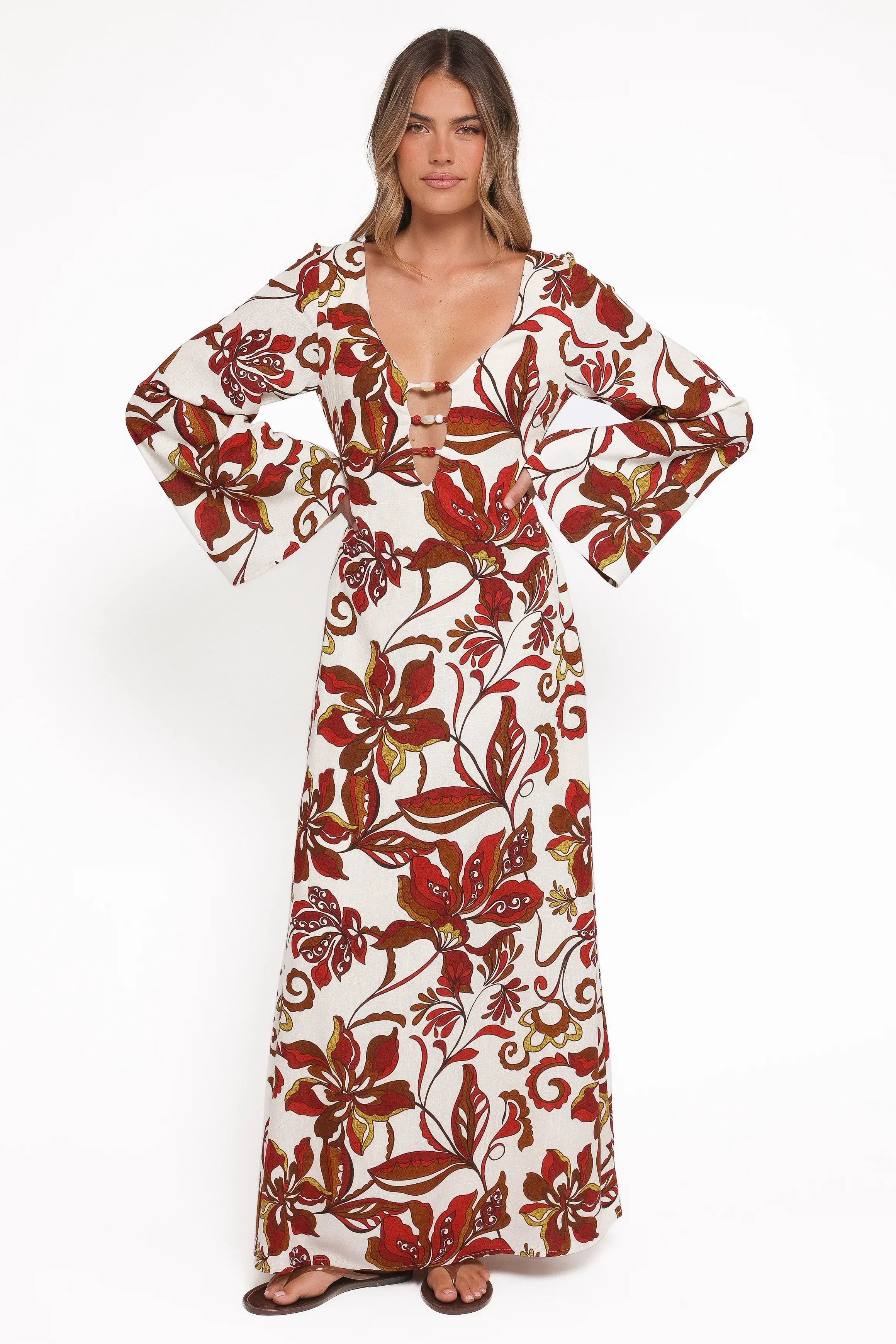 Robe longue Inala – Fleurie marron
