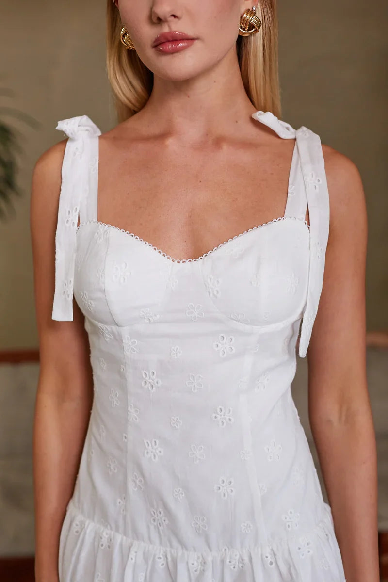 Mini-robe Annelise Eyelet à bretelles et nœuds
