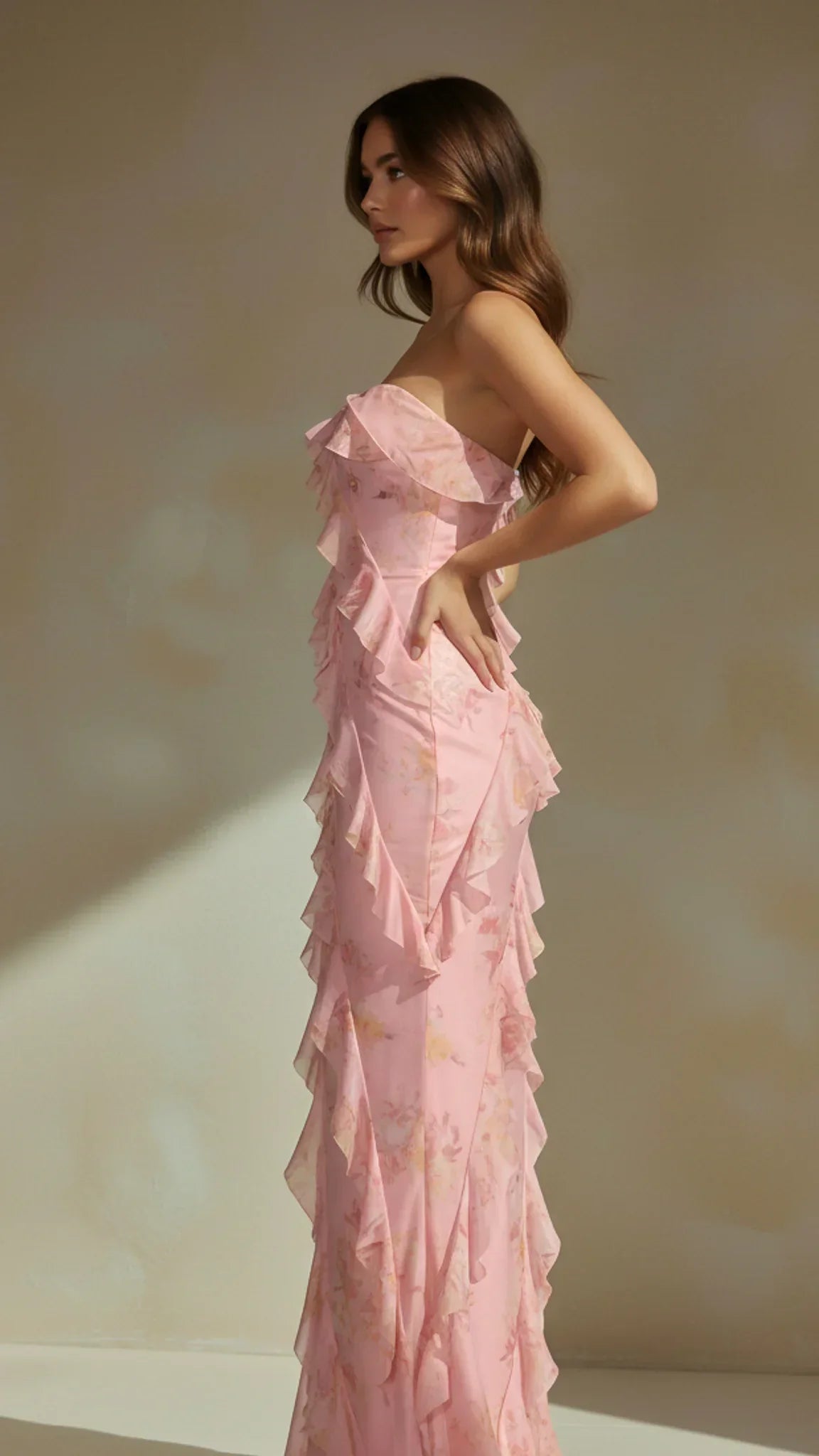Elara Strapless Ruffle Maxi Dress
