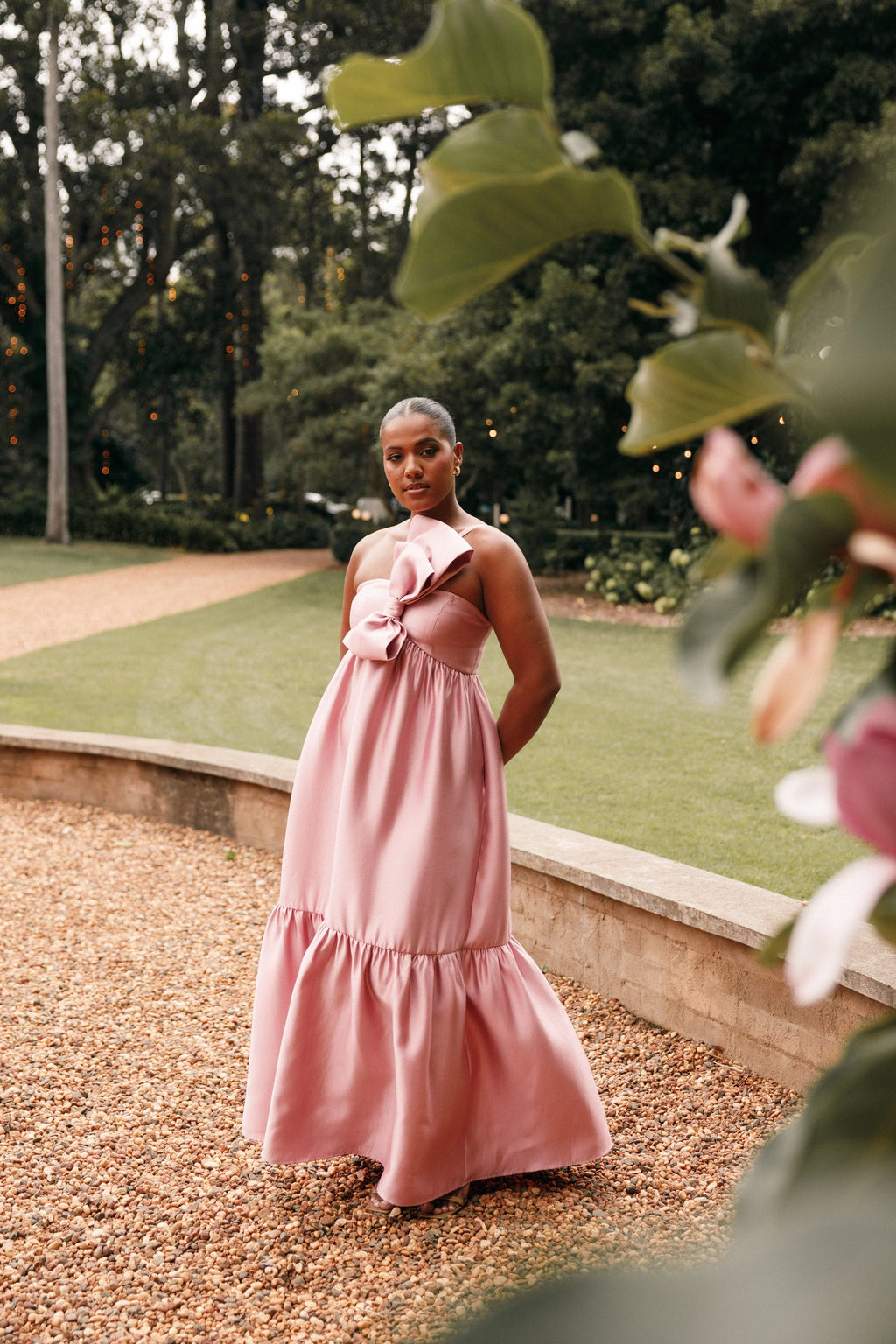 Robe longue Betina à nœud - Rose poudré