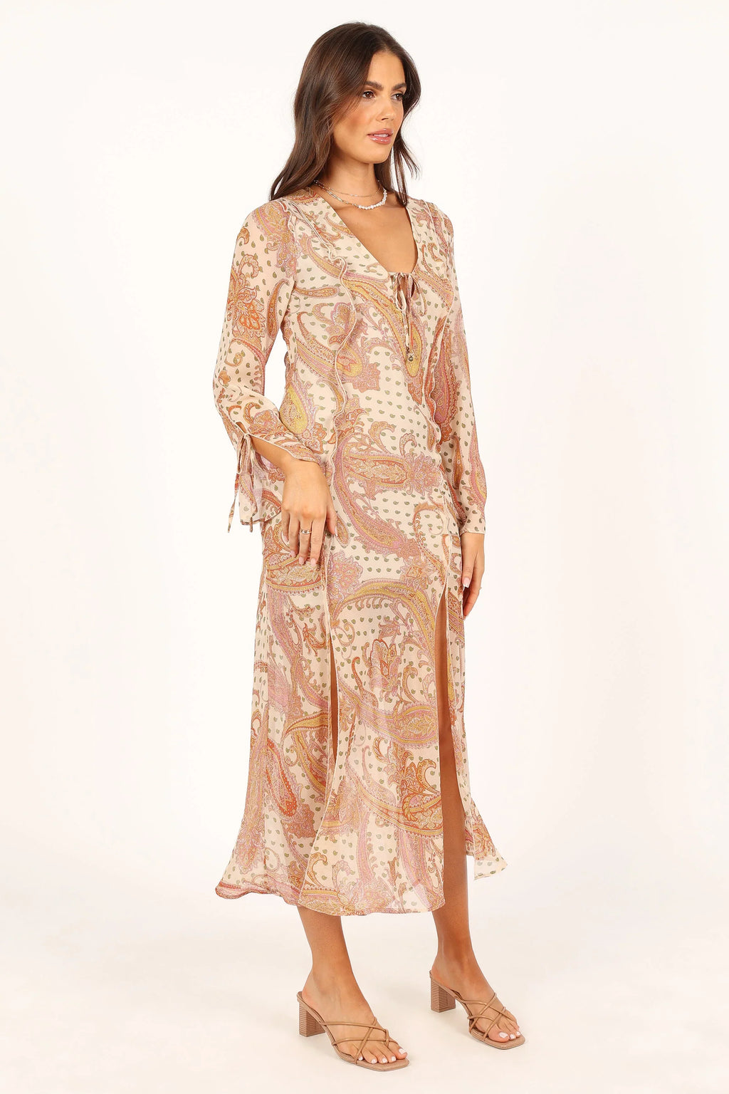 Robe midi Sio à manches longues - Beige clair