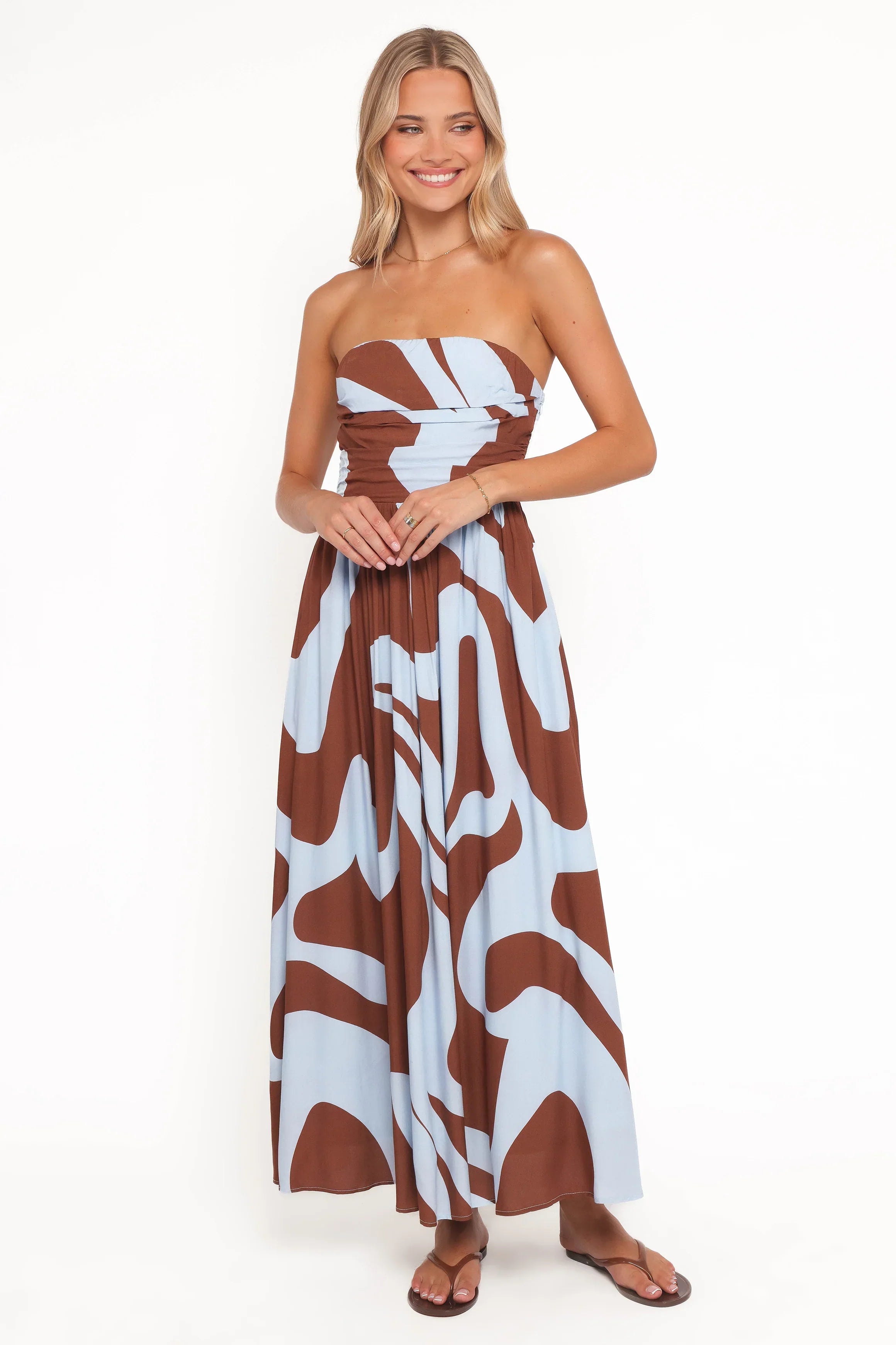 Robe longue Nesta - Marron/Bleu