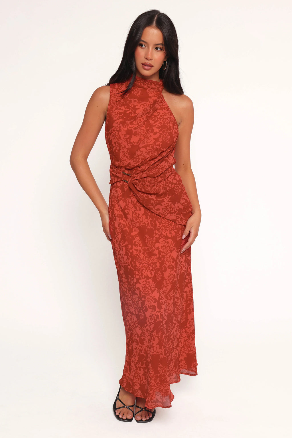 Robe midi Isabeau - Roses rouges