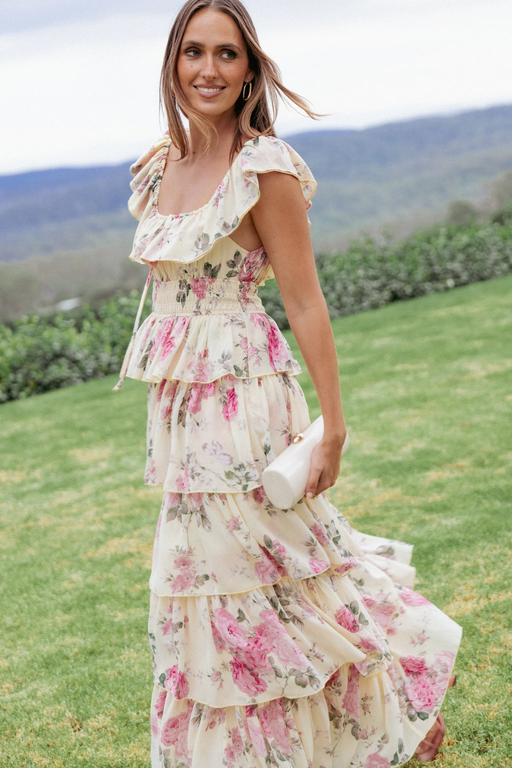 Robe longue Belle - Motif floral jaune
