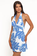 Minyama Halterneck Mini Dress - Blue Palm