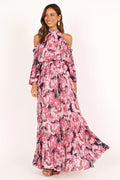 Robe longue plissée Hilary – Imprimé fleuri rose