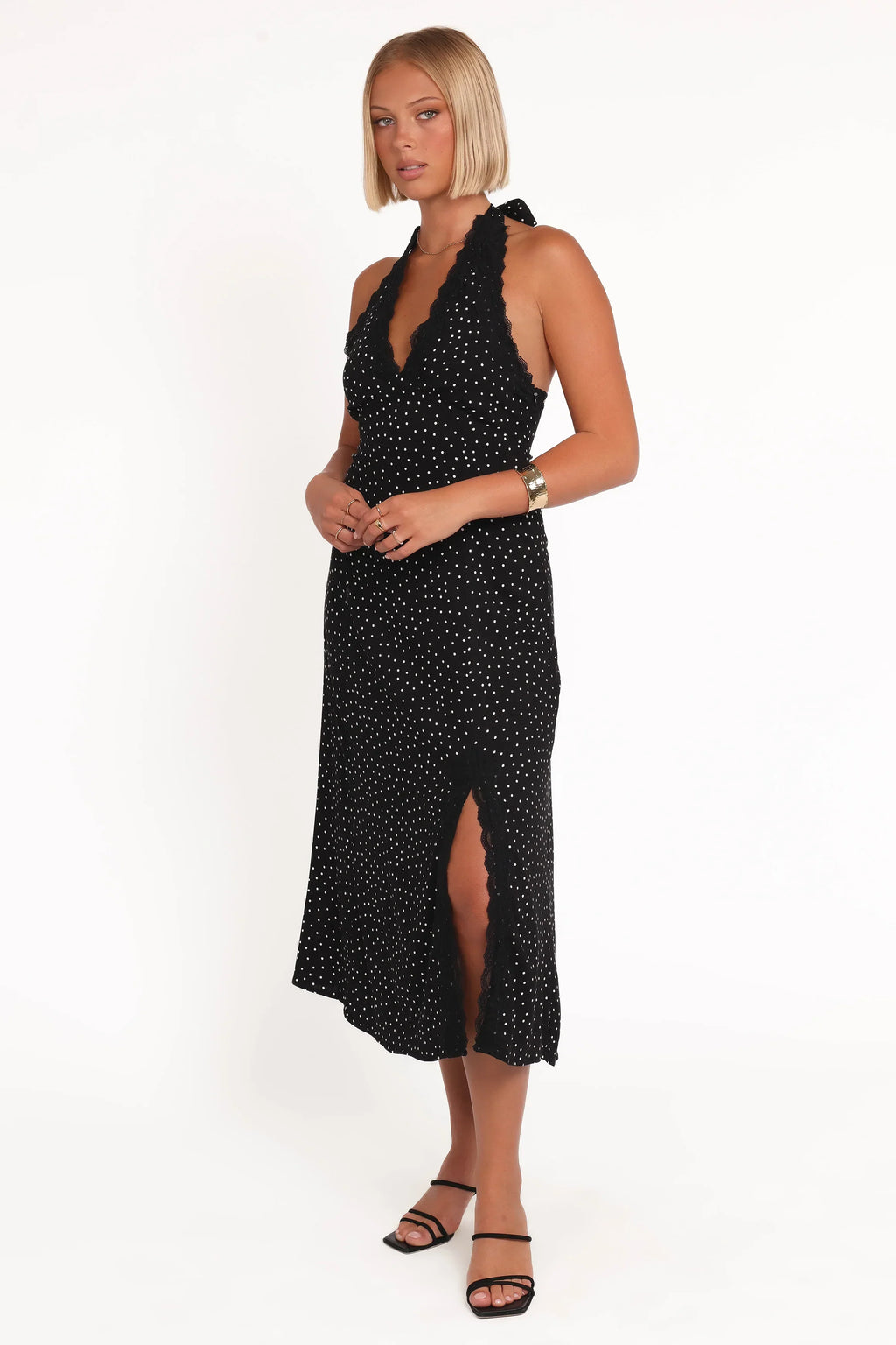 Robe longue cache-cœur Stasia - Noir et blanc
