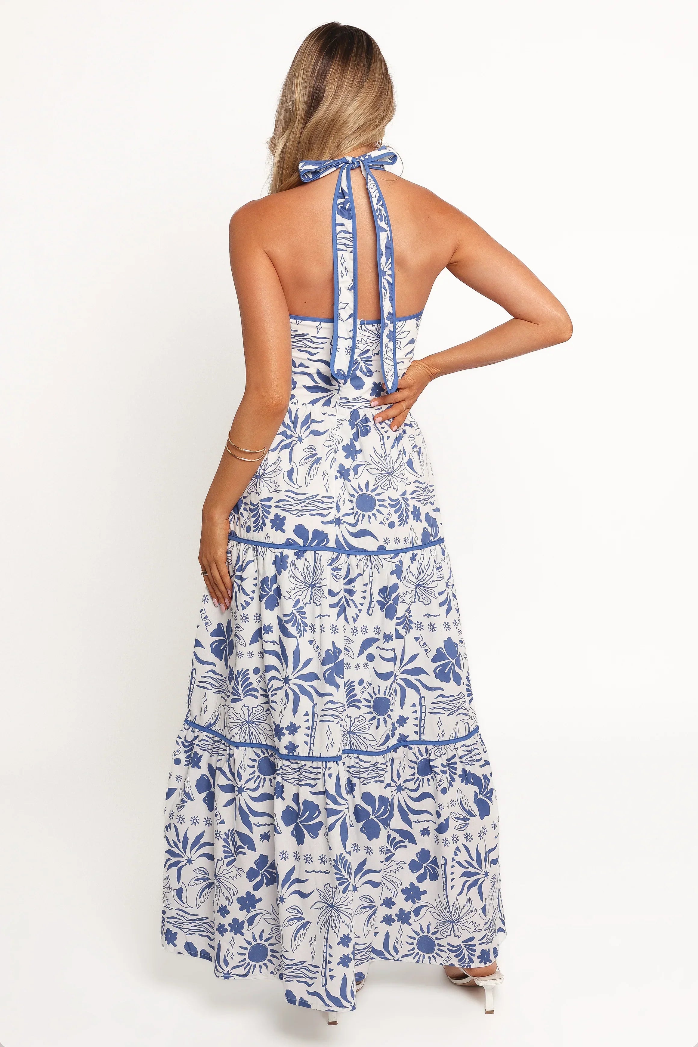 Robe longue Fernanda à col montant - Tropical bleu