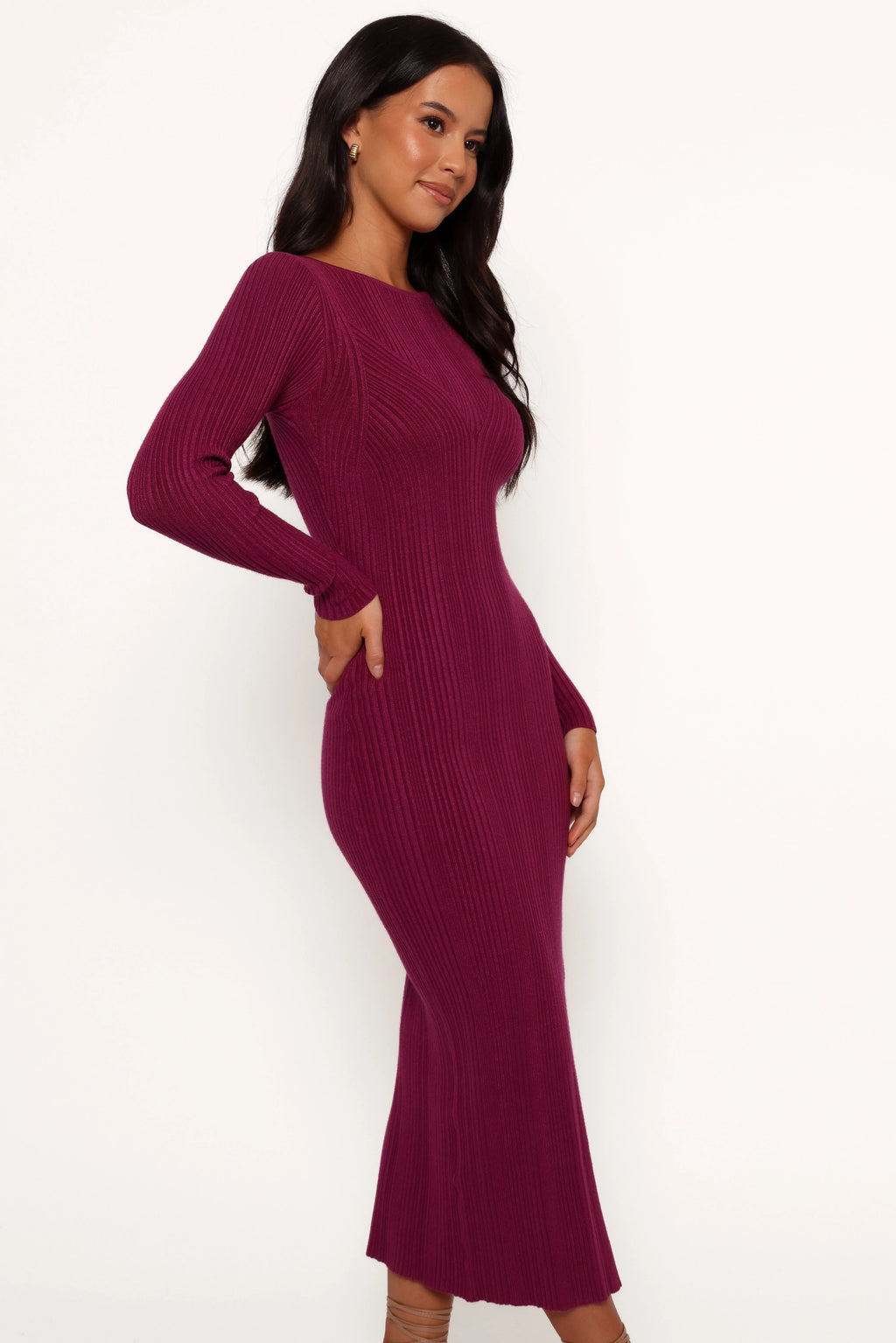 Robe longue Mattie à manches longues - Prune