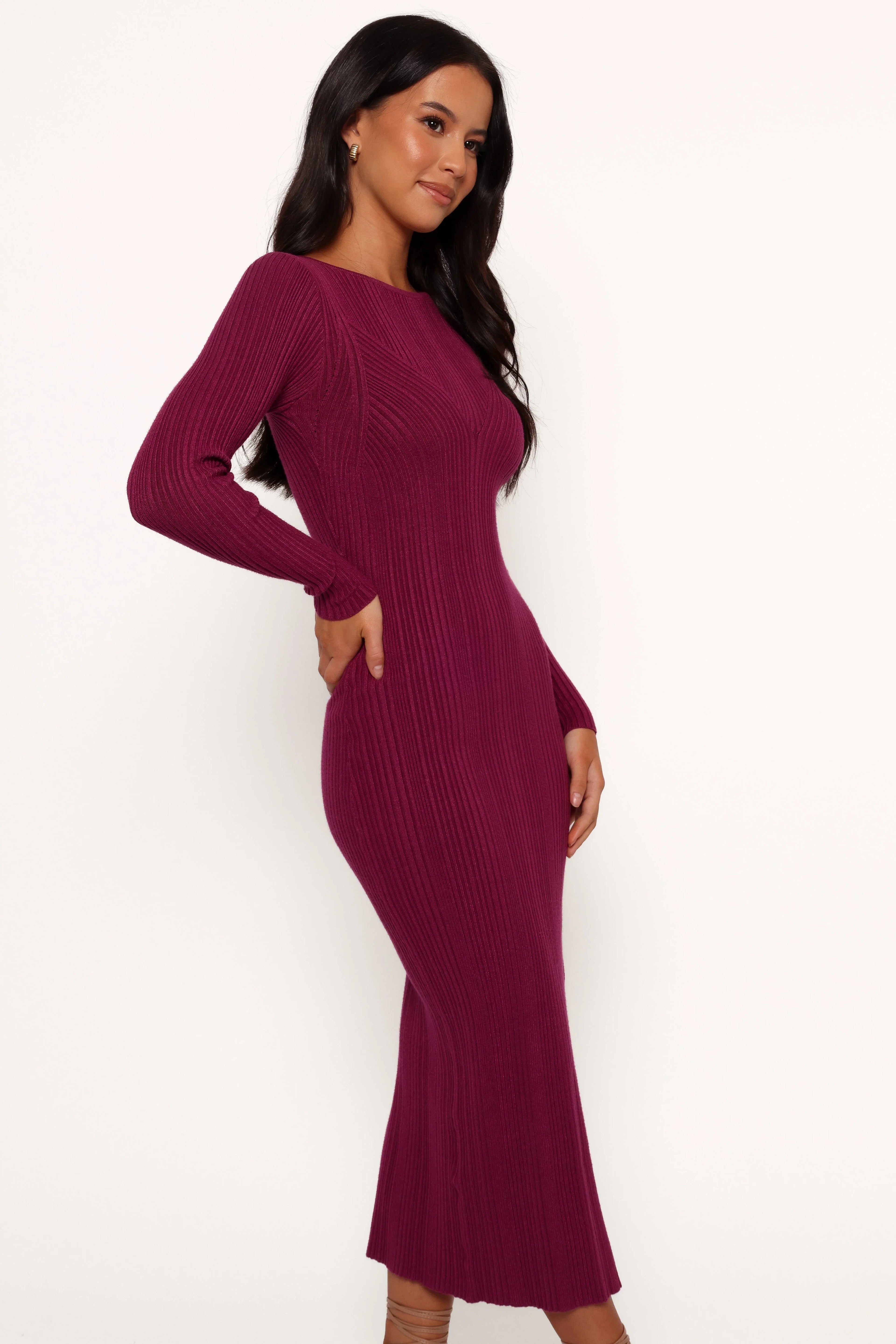 Robe longue Mattie à manches longues - Prune