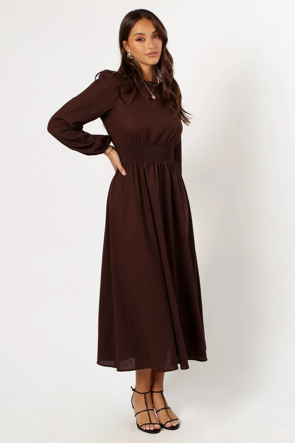 Robe longue à manches longues Roman - Marron