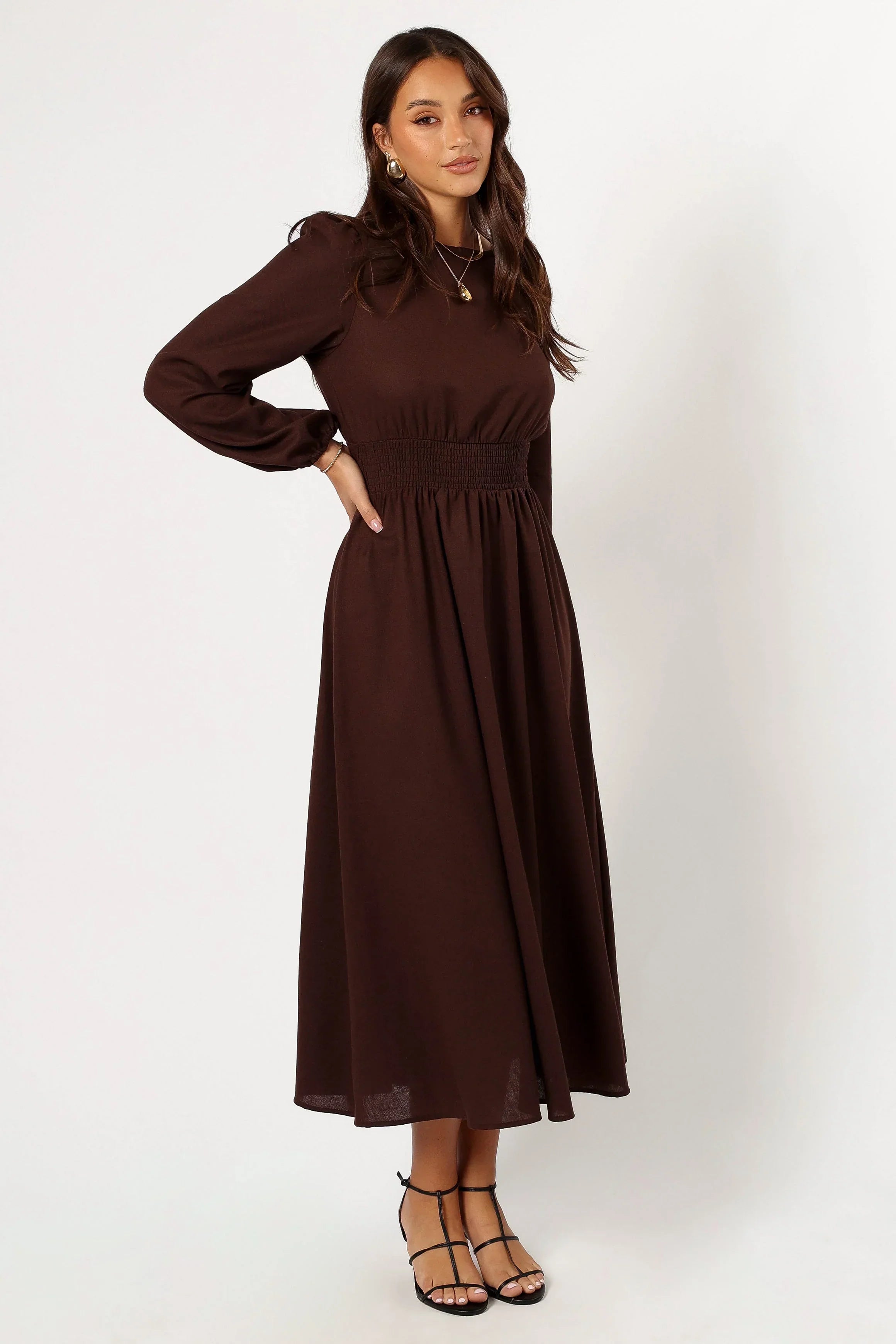 Robe longue à manches longues Roman - Marron