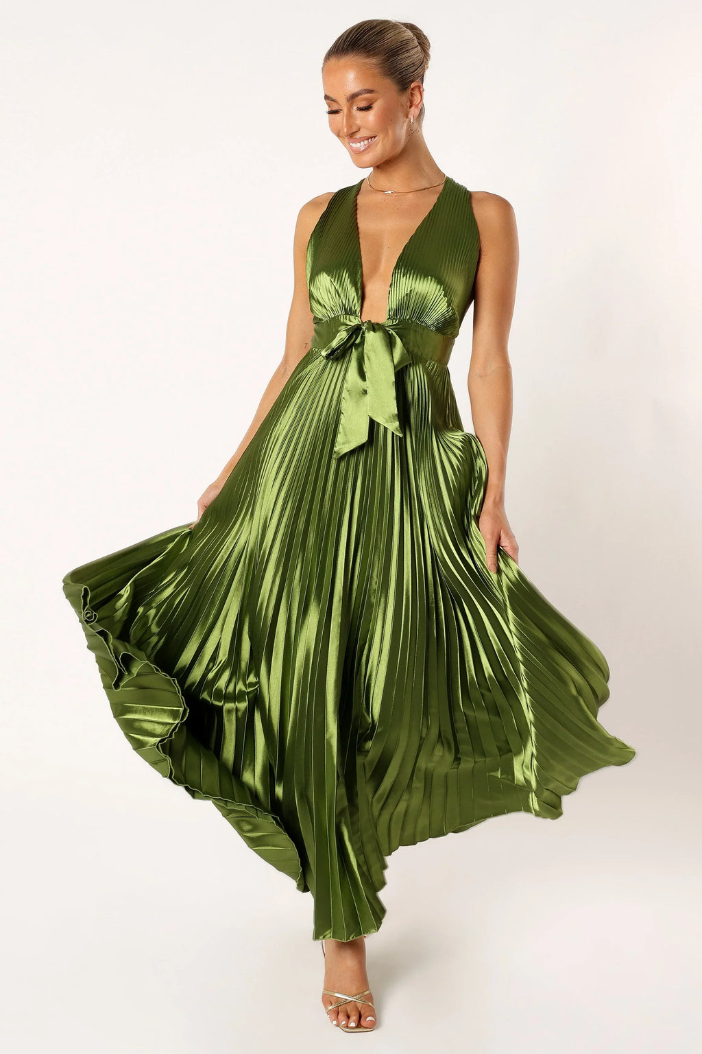 Robe longue plissée Kris - Vert olive