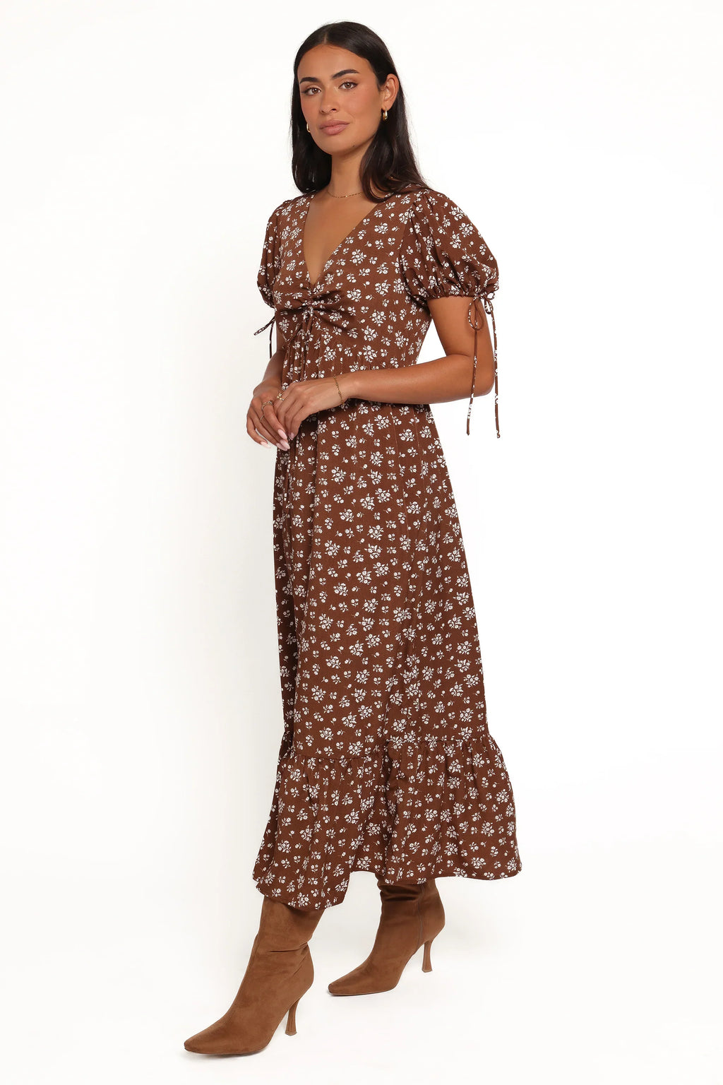 Zina Maxi Dress - Brown Ditsy Floral
