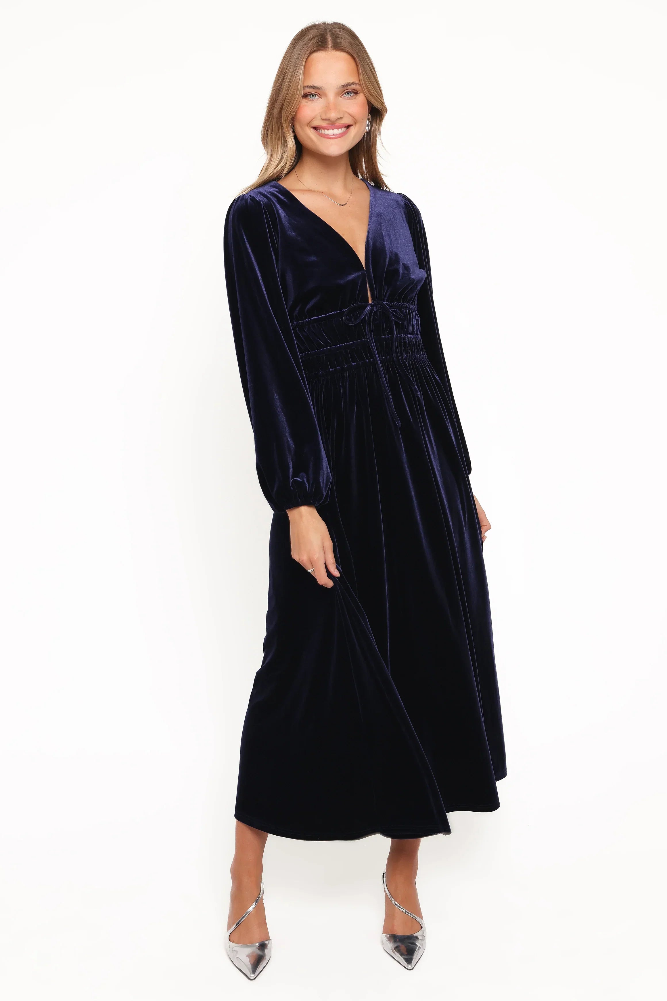 Cece Velvet Long Sleeve Maxi Dress - Midnight Blue