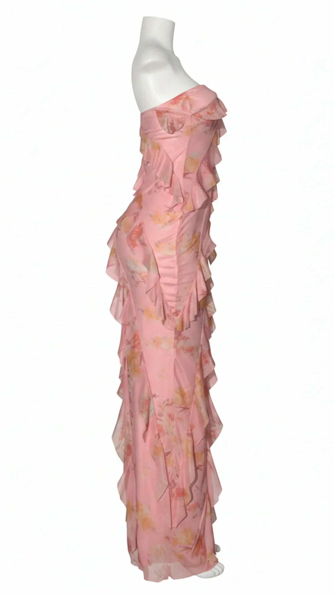 Elara Strapless Ruffle Maxi Dress