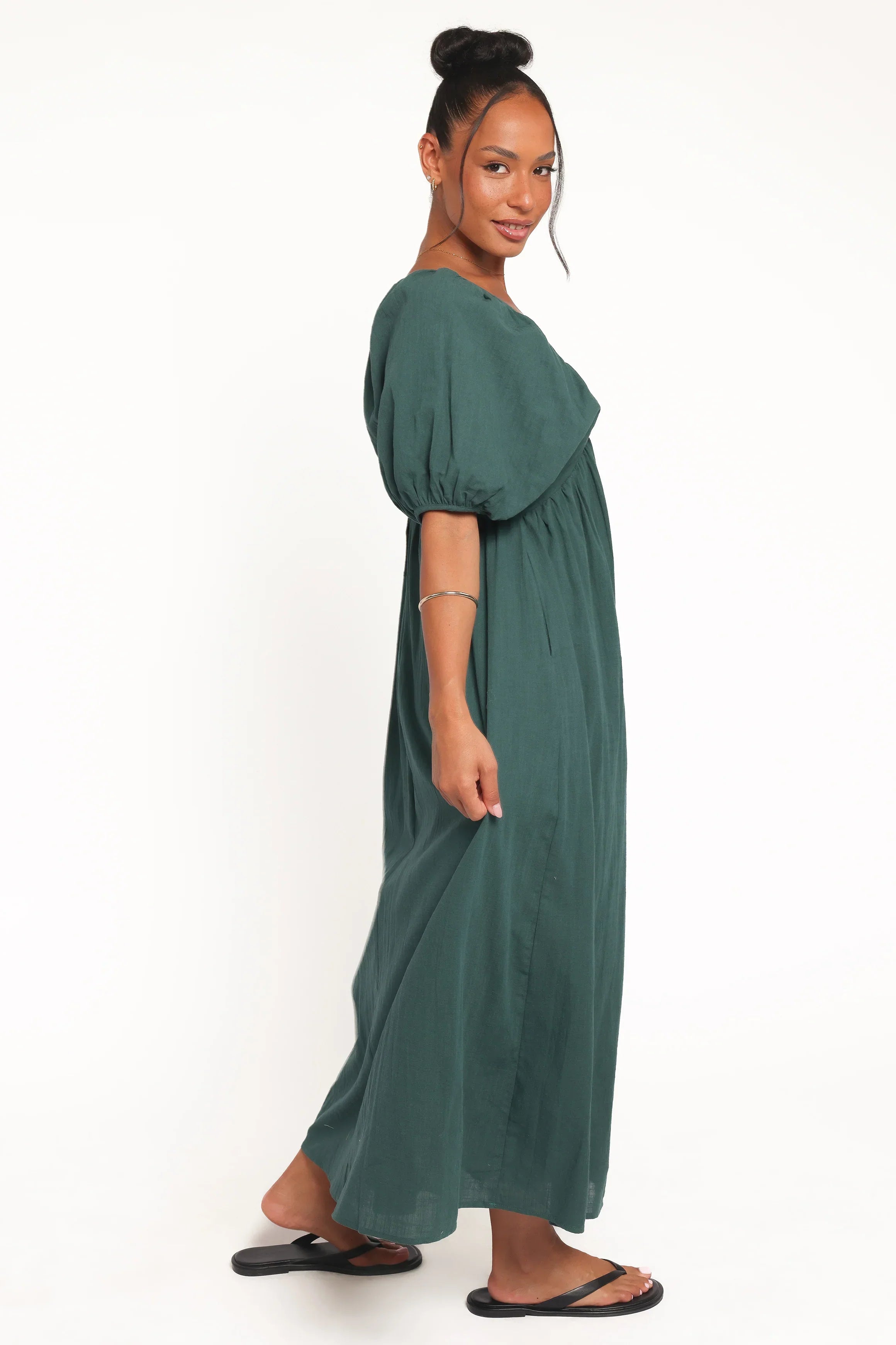 Robe longue Sullivan à manches bouffantes - Vert forêt