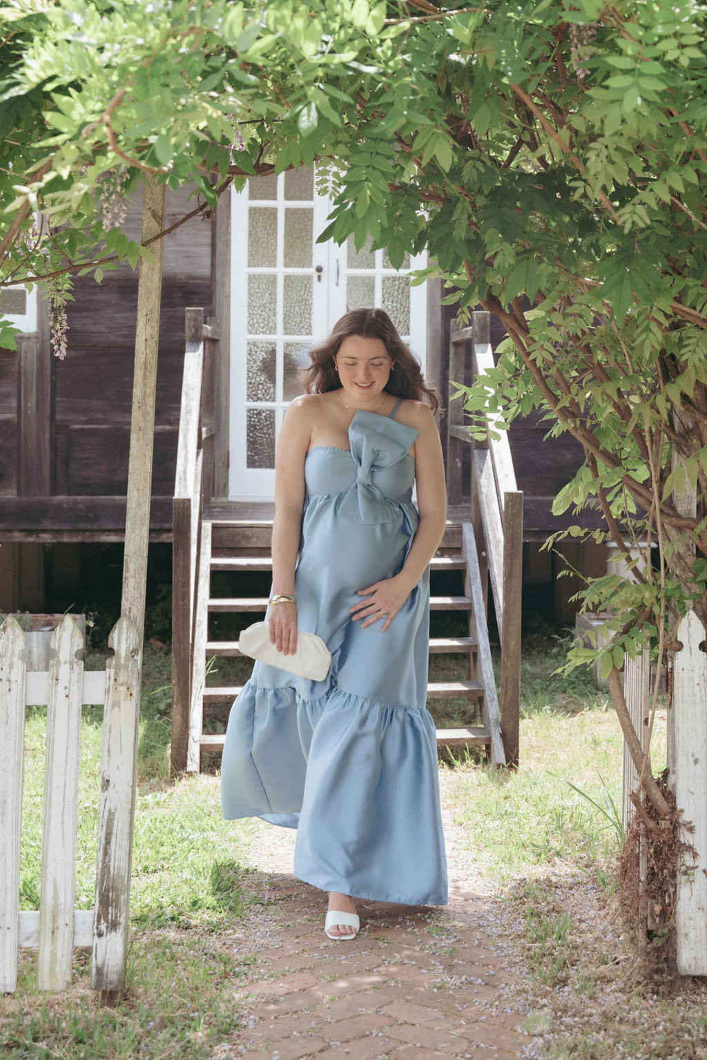 Robe longue Betina à nœud lavallière - Bleu