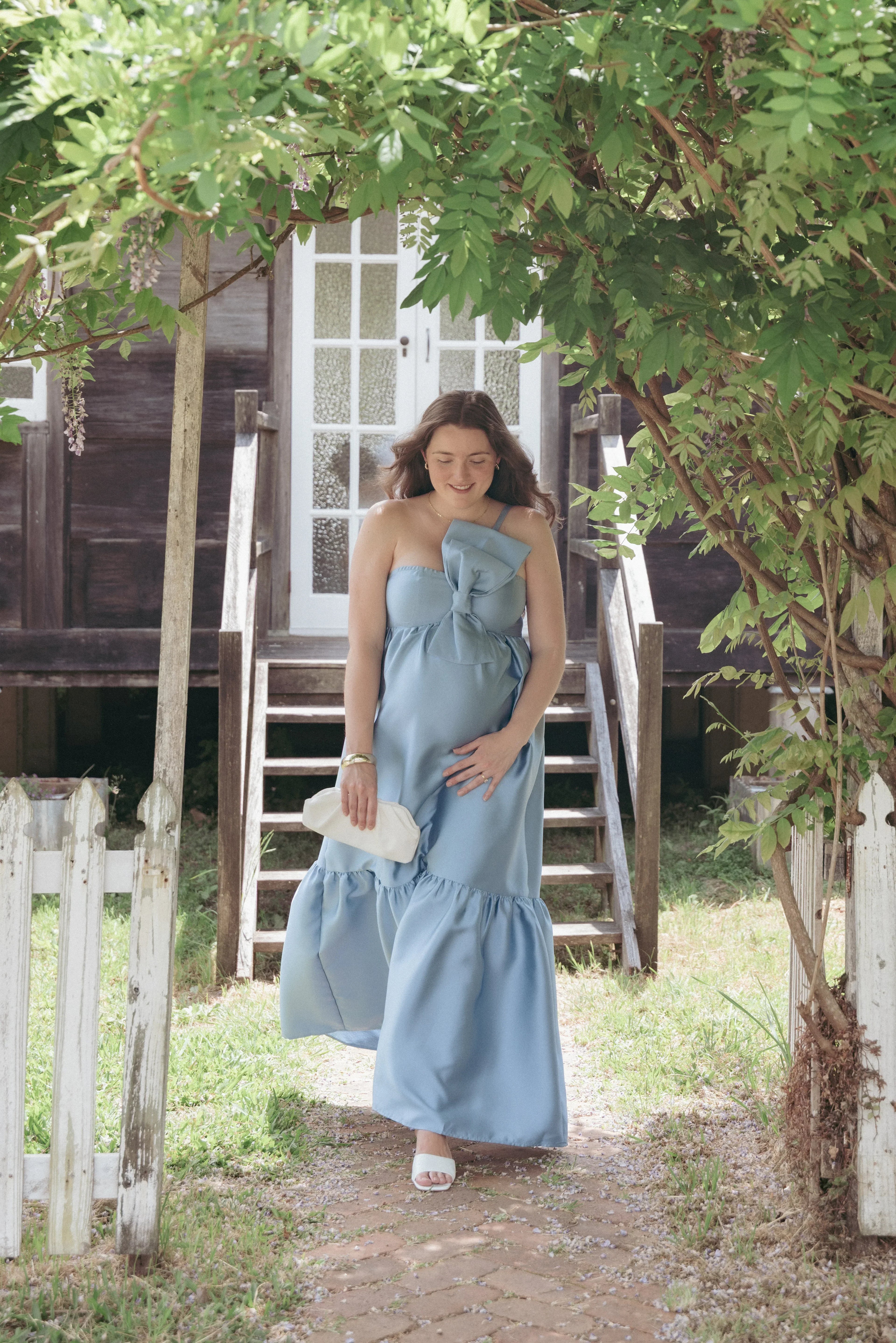 Robe longue Betina à nœud lavallière - Bleu